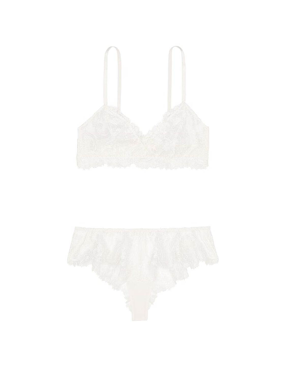 vs Victoria's Secret Boho Floral Embroidery Bralette & Panty Set Coconut White 3 of 3 