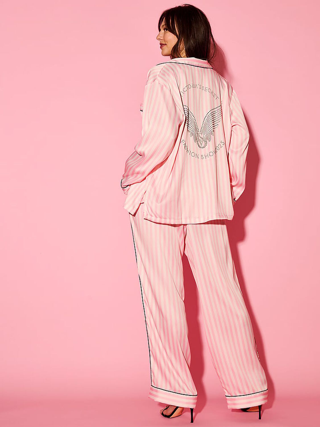 vs Victoria's Secret Glazed Satin Long Pajama Set Conic Stripe 4 of 4 