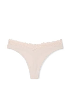Body by Victoria Stretch Cotton Lace-Waist High-Leg Scoop Thong Panty