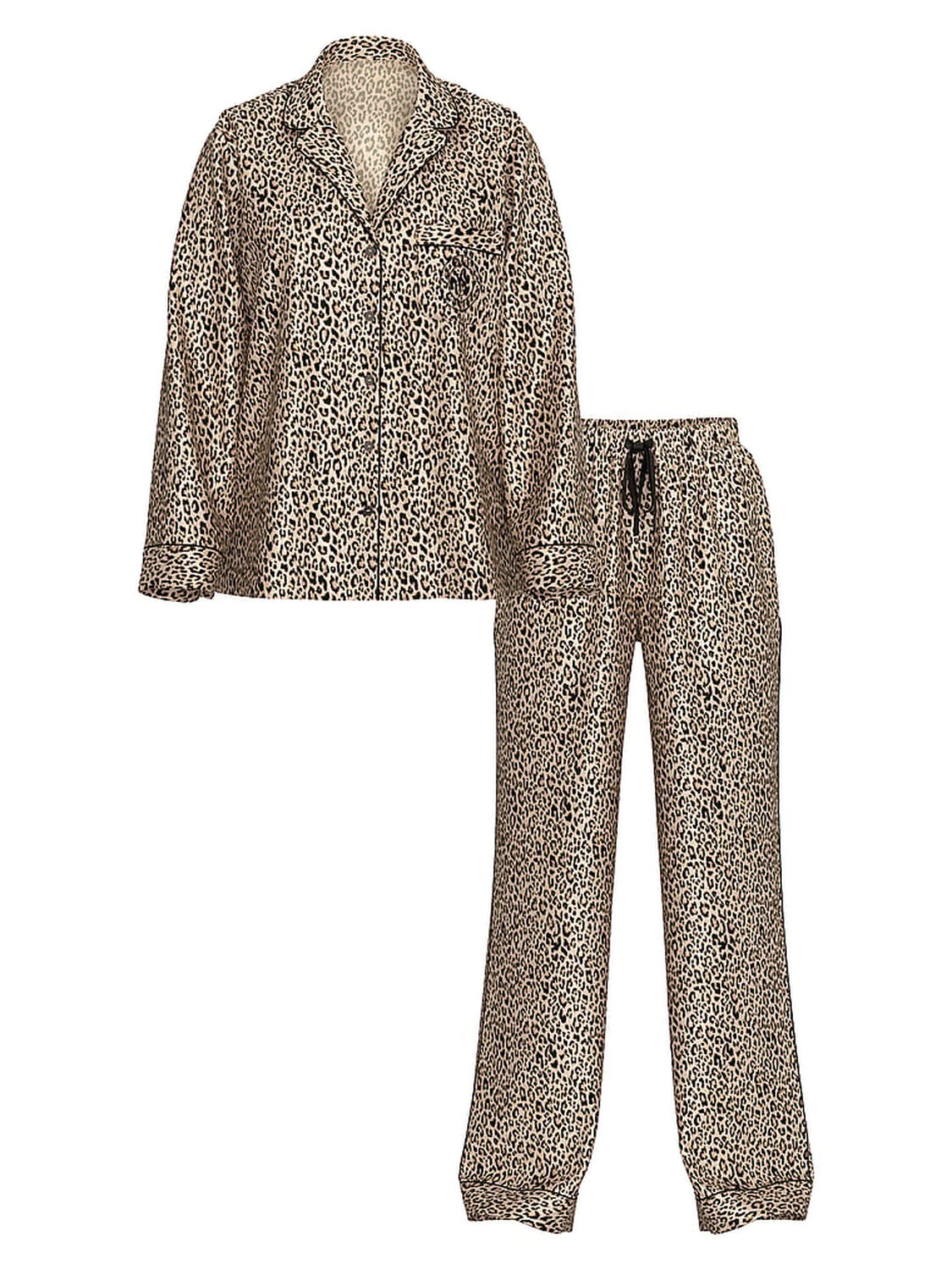 vs Victoria's Secret Glazed Satin Long Pajama Set Marzipan Leopard 1 of 3 