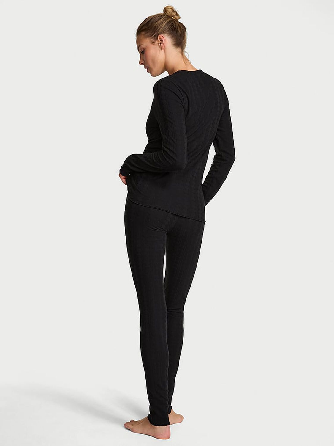 vs Victoria's Secret Heart Pointelle Long Pajama Set Black 2 of 3 