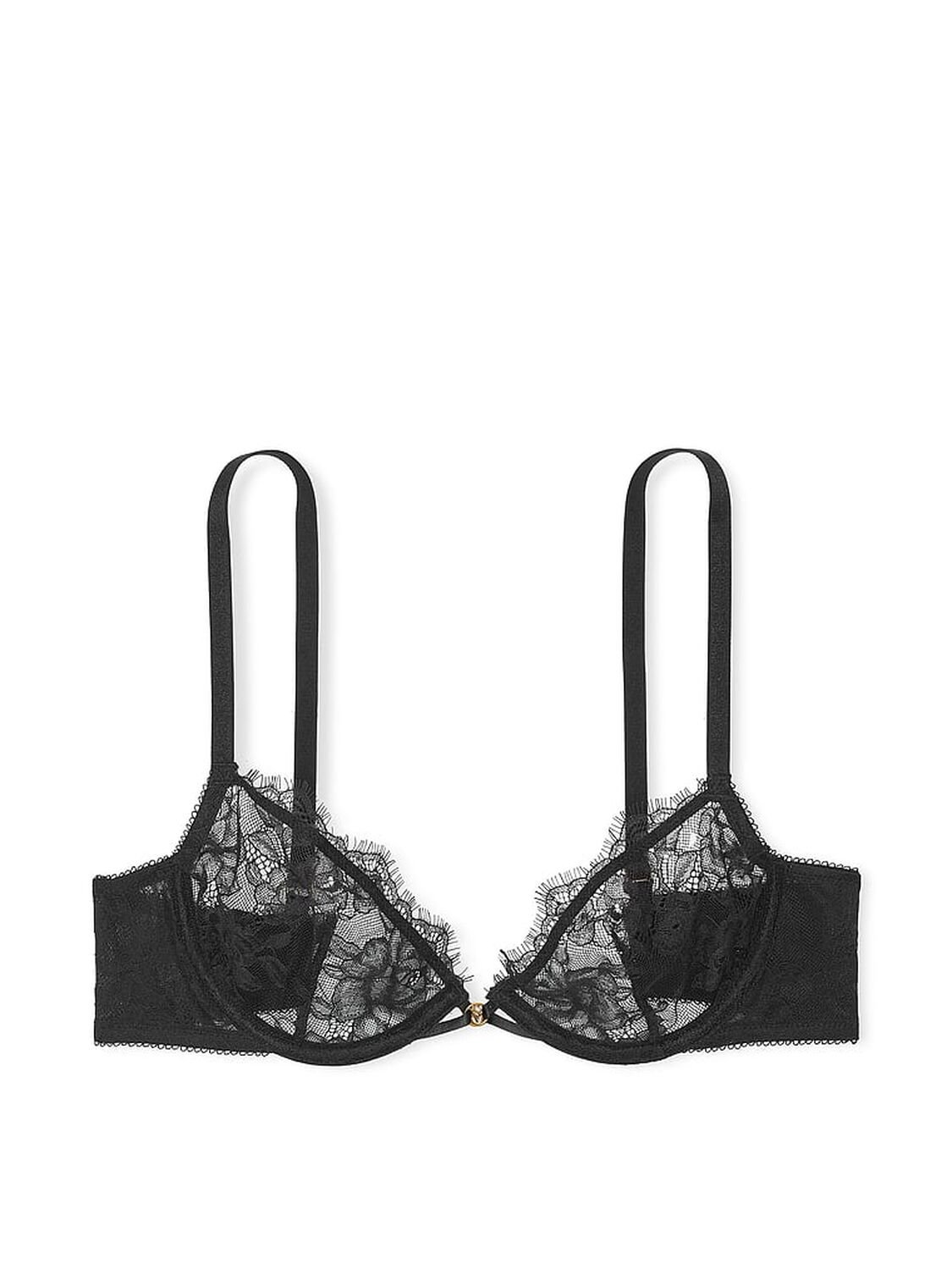 vs Very Sexy Rose Lace Unlined Low-Cut Demi Bra Jet Black 3 of 4 