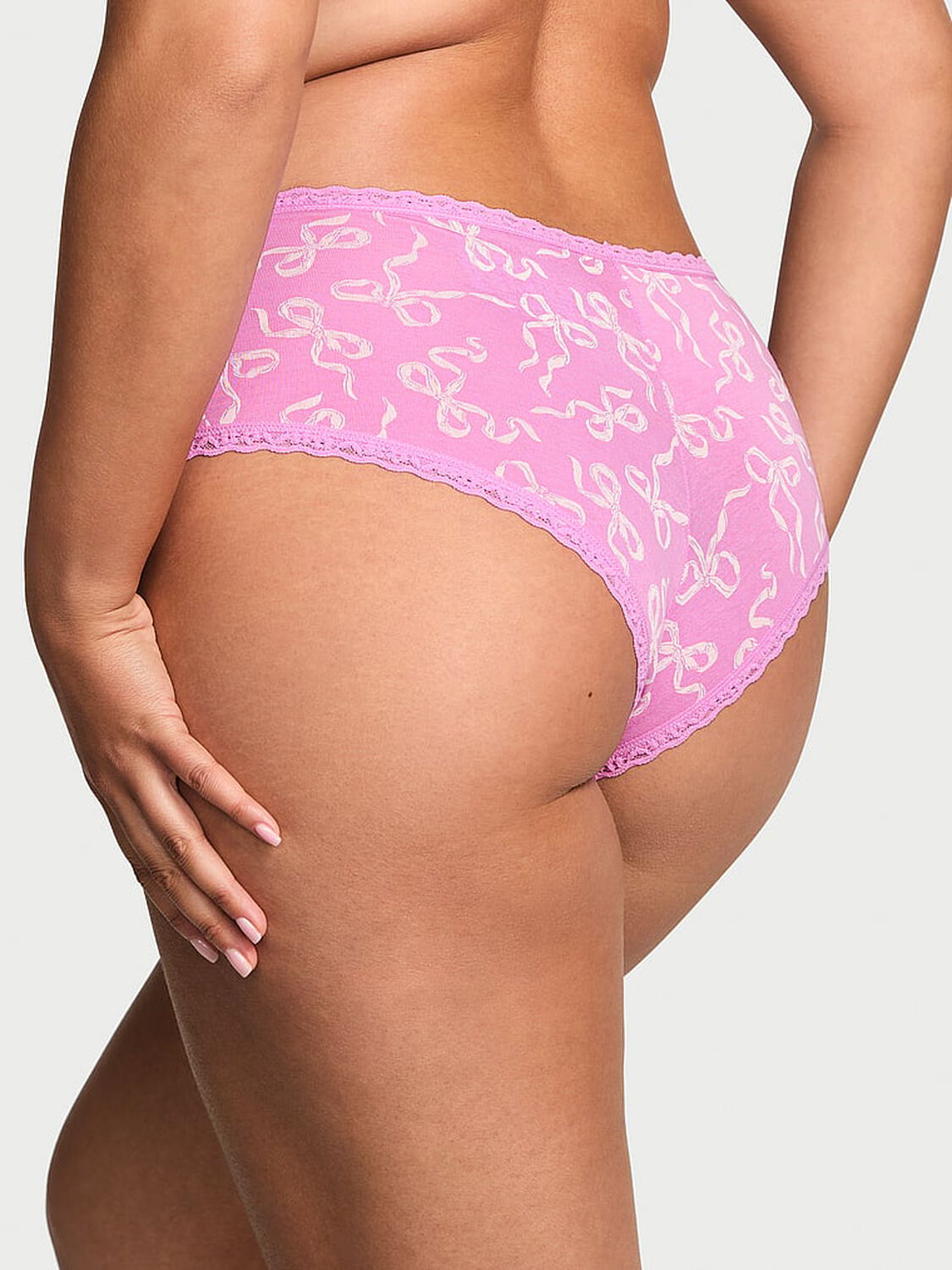 vs Lace Trim Cotton Lace-Waist Cheeky Panty Lilac Bows 2 of 2 