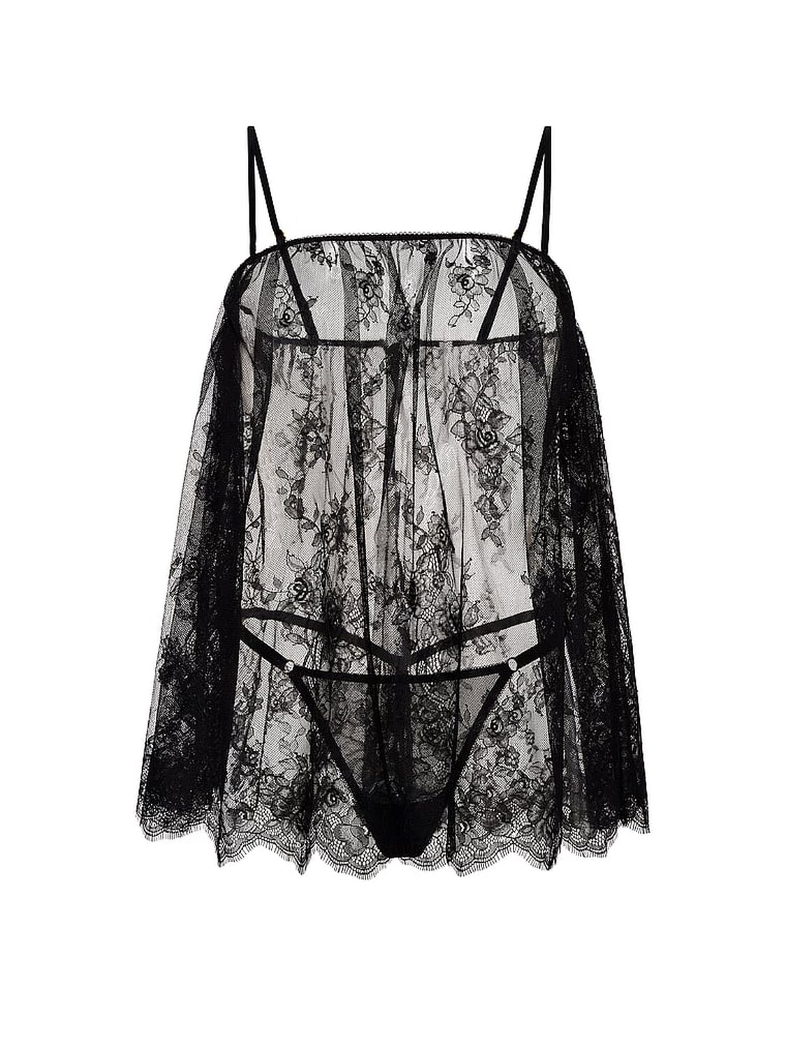 vs Very Sexy Rose Lace Straight-Neck Babydoll Set Black 3 of 4 
