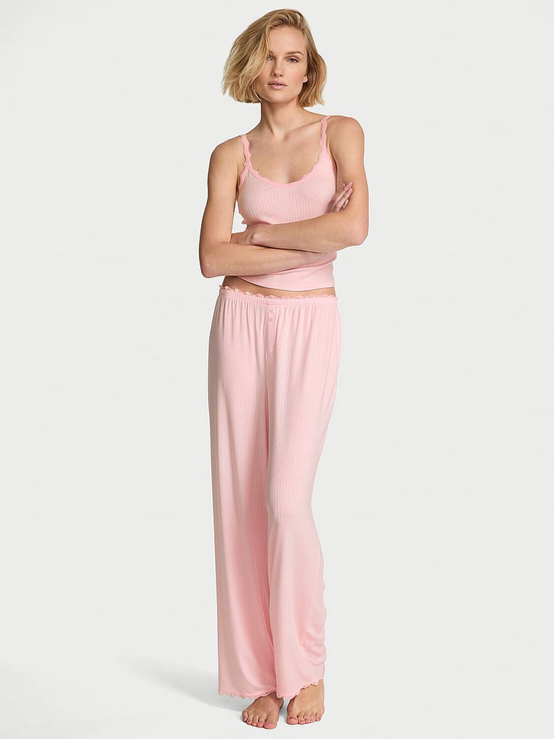 vs Victoria's Secret Pointelle Rib Tank & Pant Set Angel Pink 1 of 3 