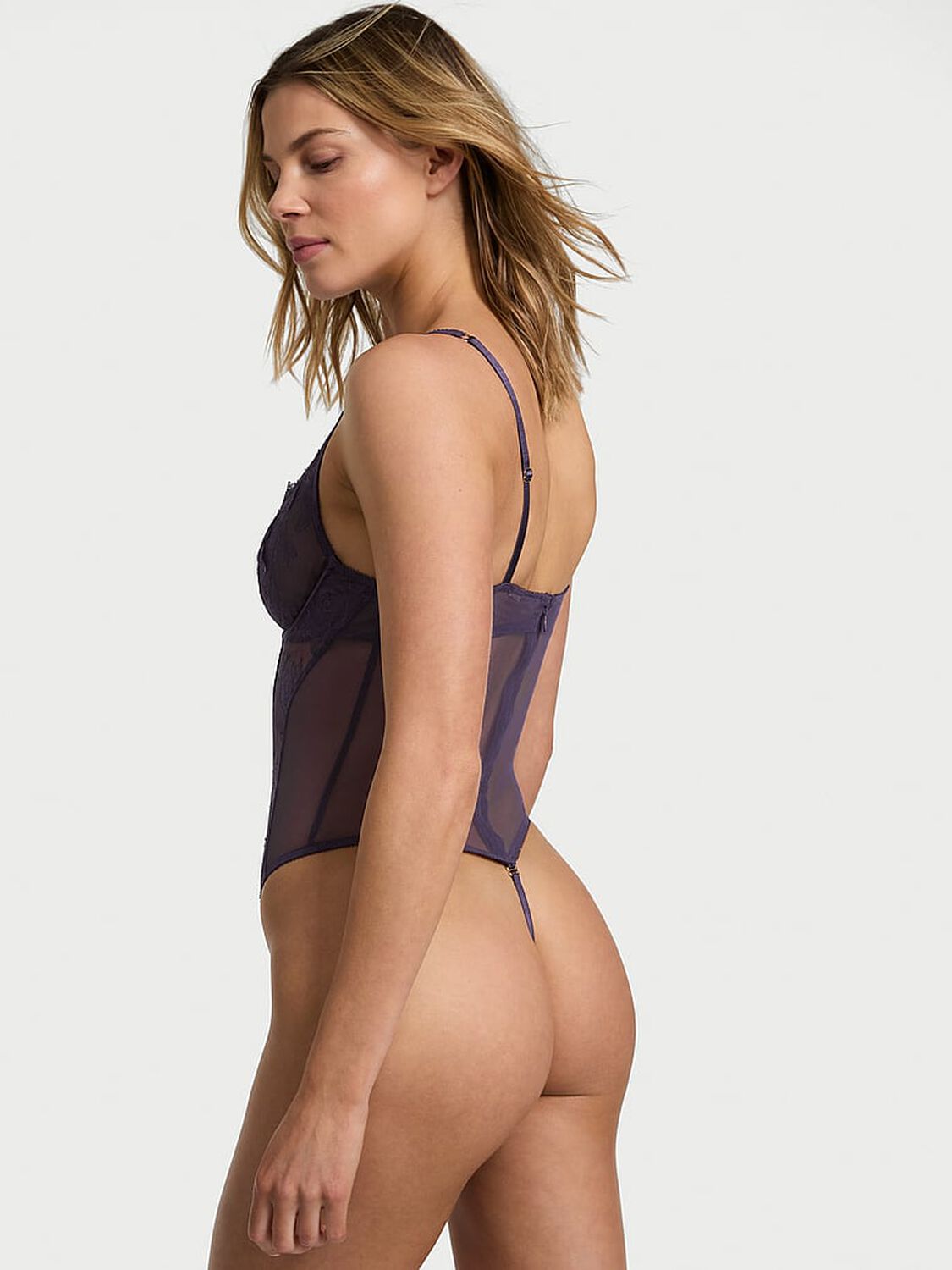 vs Very Sexy Rose Lace Plunge Teddy Valiant Purple 2 of 3 