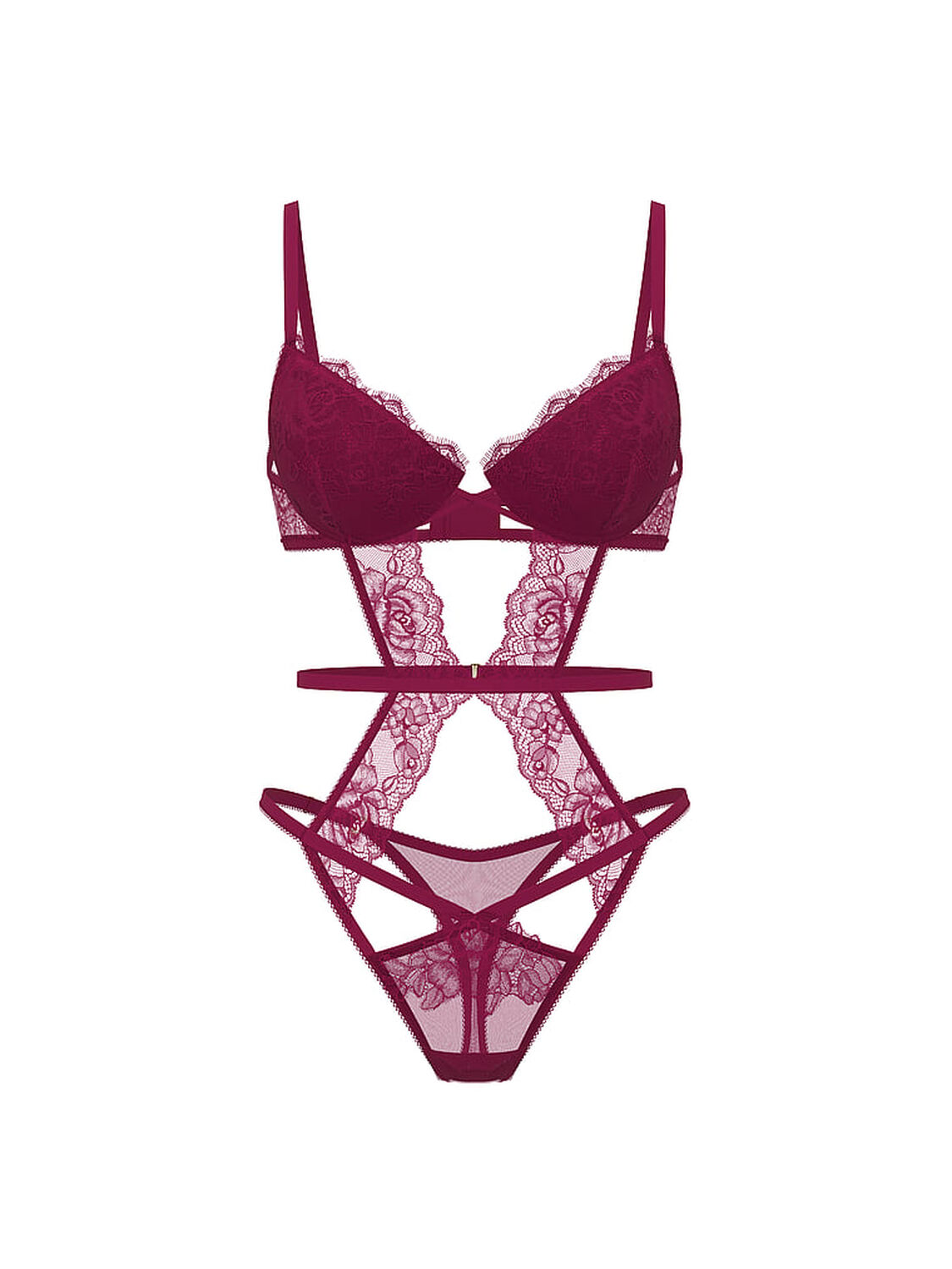 vs Very Sexy Rose Lace Lightly Lined Strappy Teddy Fresh Jam 3 of 3 