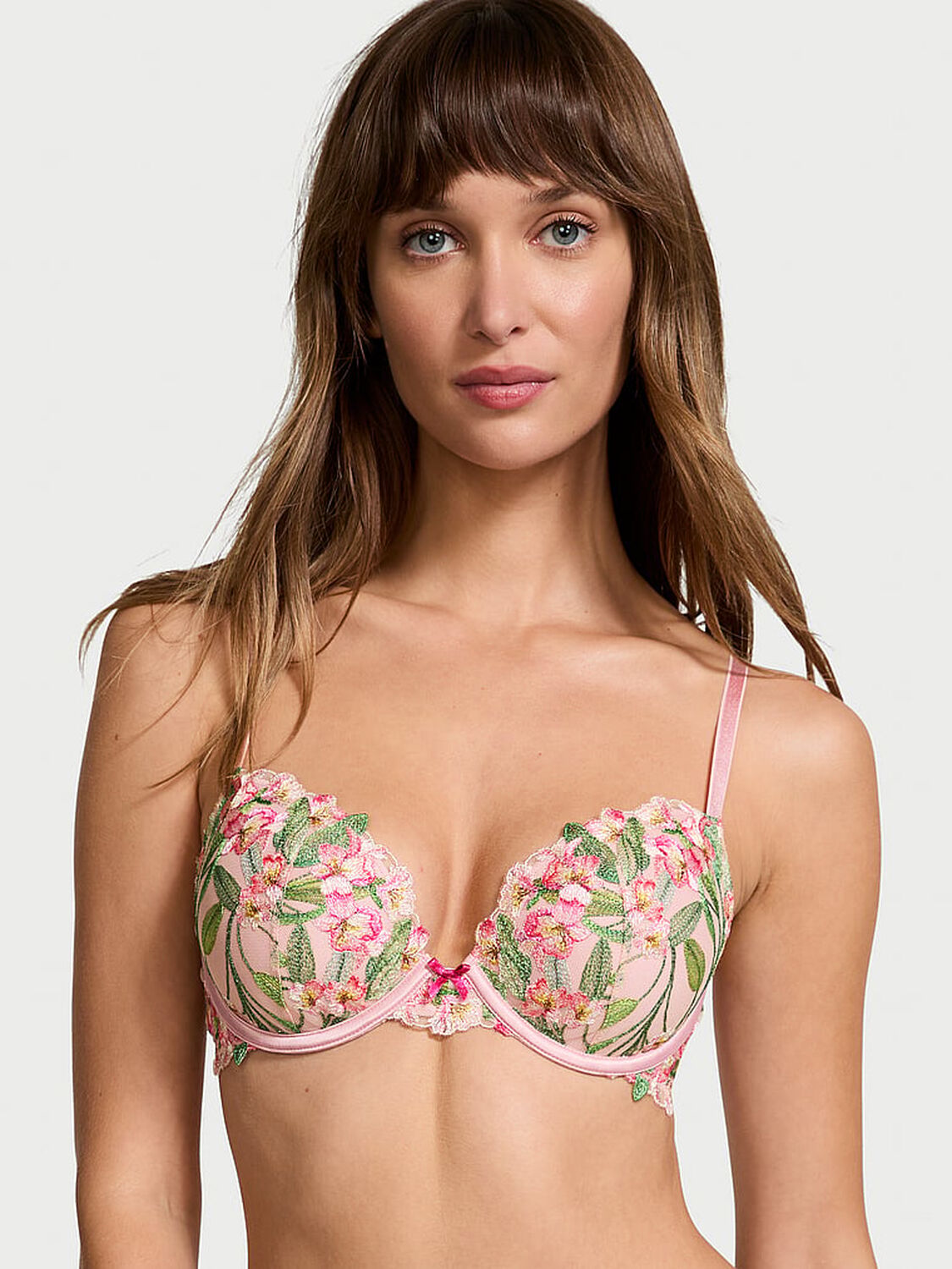 vs Dream Angels Lily Embroidery Push-Up Bra Chalk Rose 1 of 4 