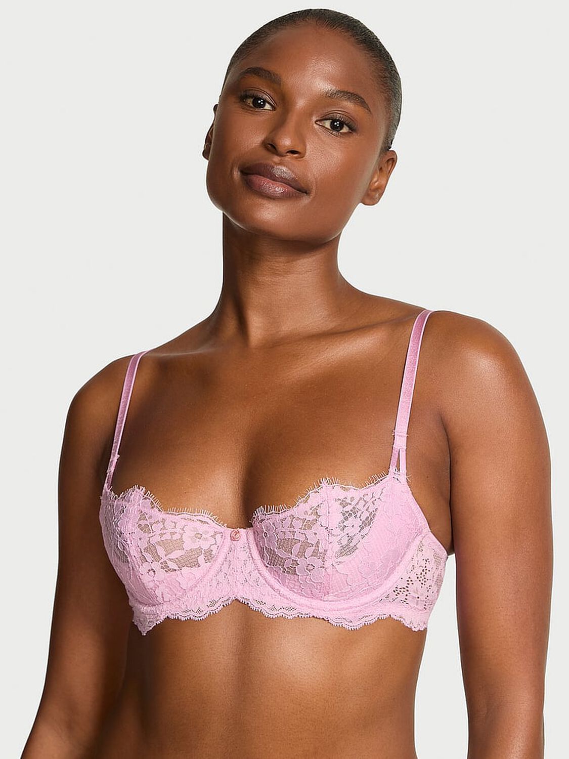 vs Dream Angels Wicked Unlined Lace Balconette Bra Bikini Pink 1 of 3 