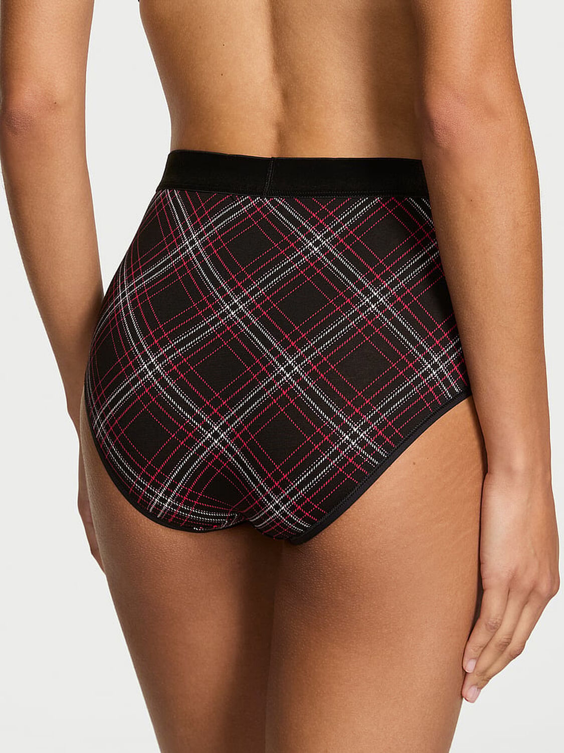 vs Cotton Logo Cotton Shine Patch Velvet Modern Brief Panty Black Plaid 1 of 2 