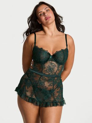 Wicked Rose Lace Shimmer Unlined Apron Set