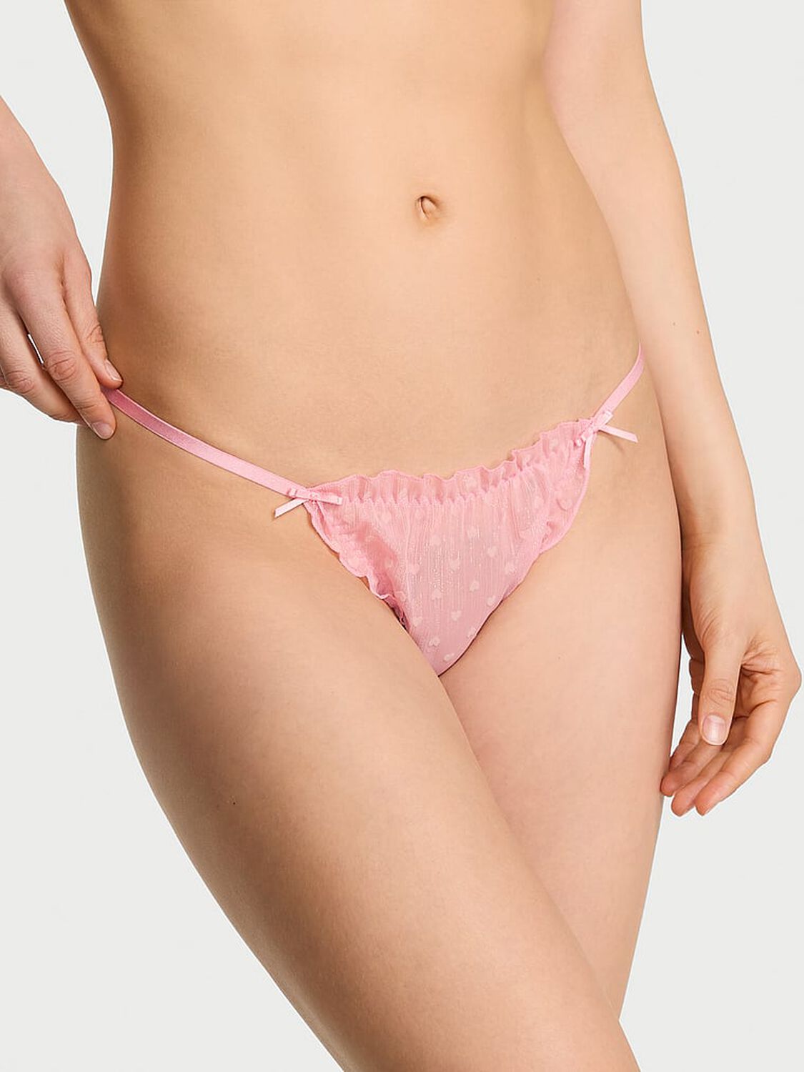 vs Dream Angels Heart Chiffon String Thong Panty Petal Pink 1 of 2 