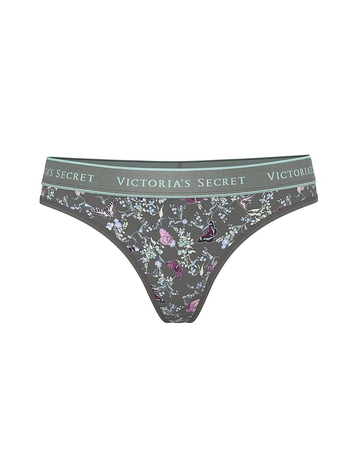 vs Cotton Logo Cotton Thong Panty Expedition Green Butterflies 1 of 3 