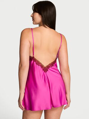 Satin Rose Lace-Trim Mini Slip Dress
