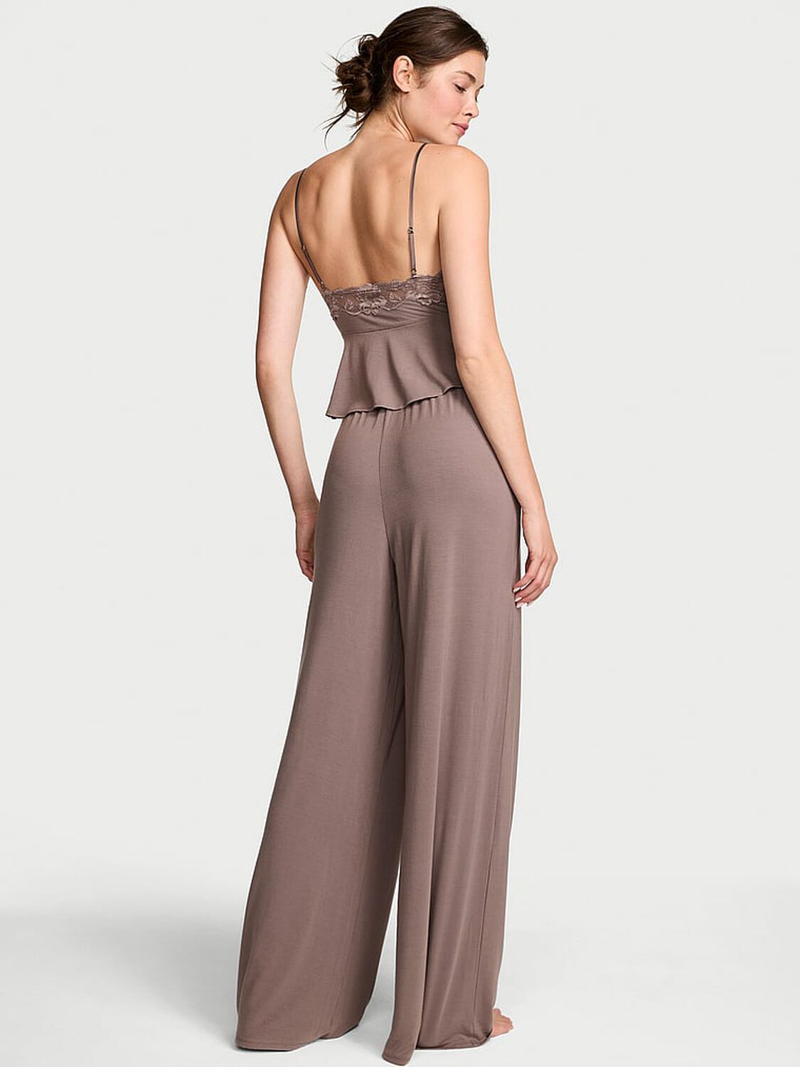 vs Victoria's Secret Modal Soft Lace-Trim Cami & Wide-Leg Pant Set Cloudy Grey 2 of 3 