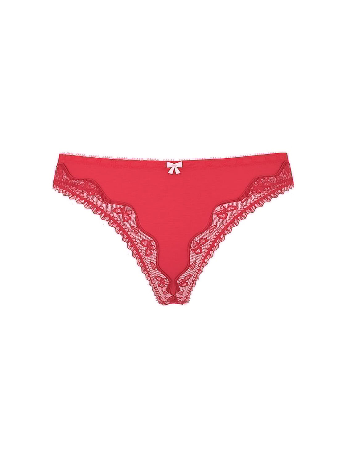 vs Lace Trim Cotton Bow Lace-Trim Thong Panty Poppy 3 of 3 