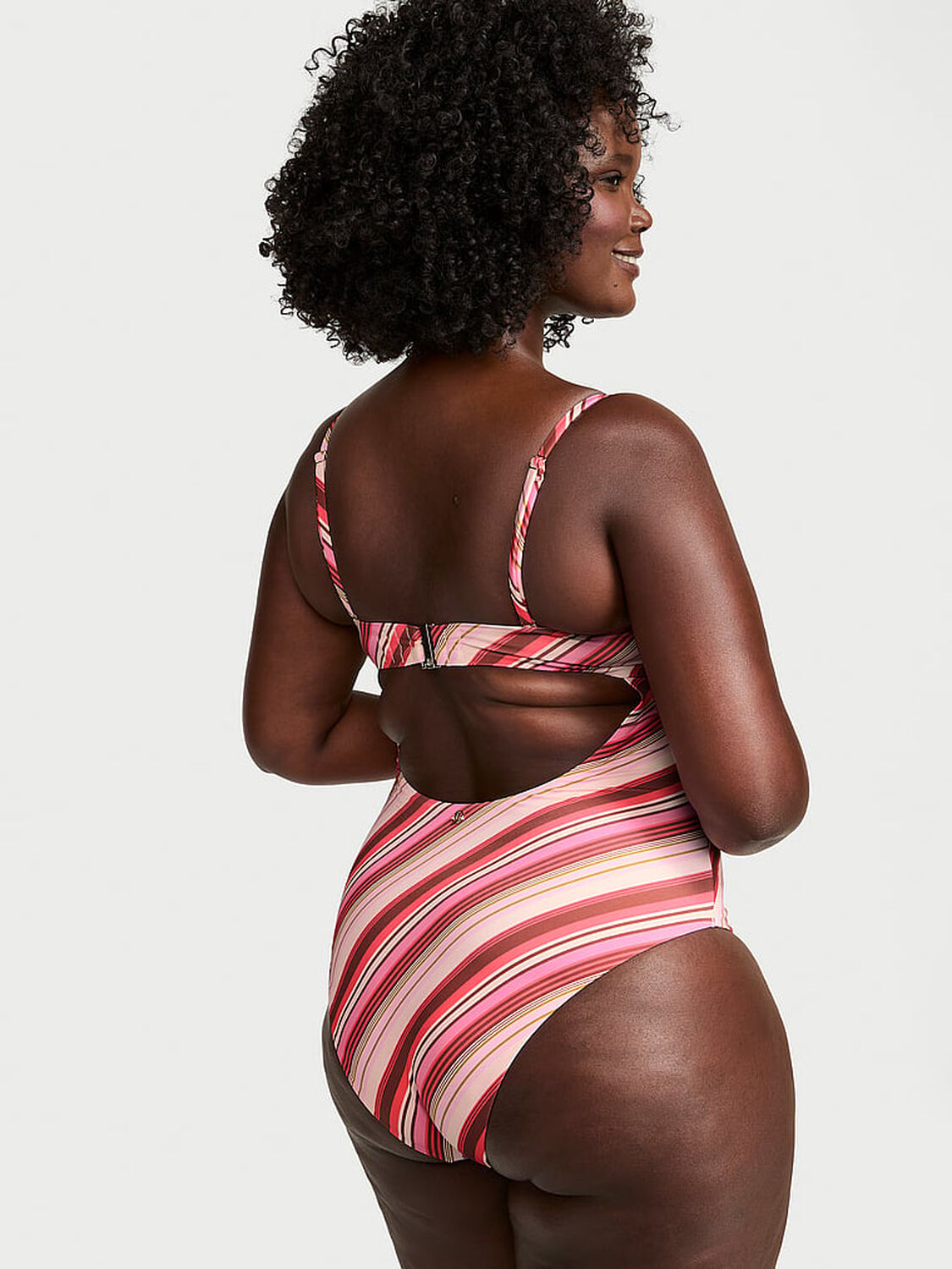 vs Victoria's Secret Swim Boho Beach Push-Up Cheeky One-Piece Swimsuit Pink Stripes 2 of 3 