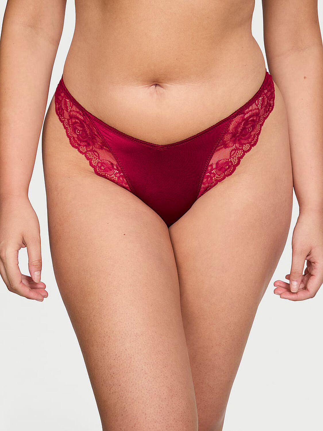 vs Very Sexy Rose Lace-Trim High-Leg Thong Panty Campari Red 1 of 3 
