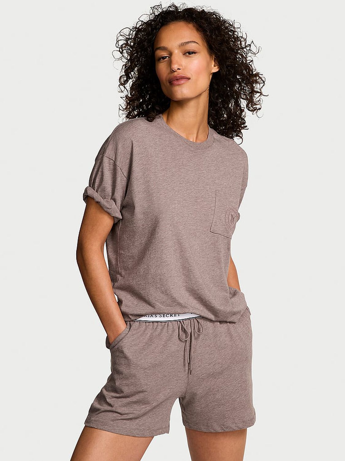 vs Victoria's Secret 100% Cotton Short Pajama Set Heather Cocoa Blush 1 of 2 