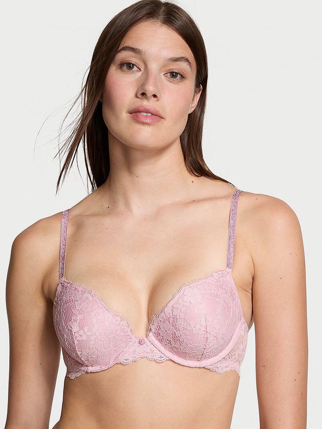 vs Dream Angels Twinkle Strap Lace Push-Up Bra Chalk Rose 1 of 4 