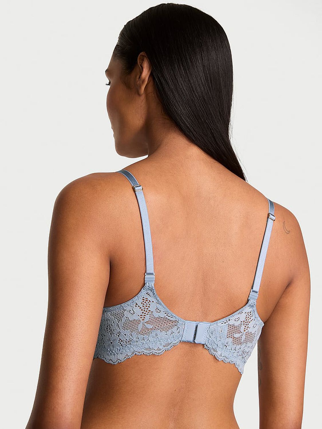 vs Dream Angels Smooth & Lace Lightly Lined Demi Bra Blue Grey 2 of 3 