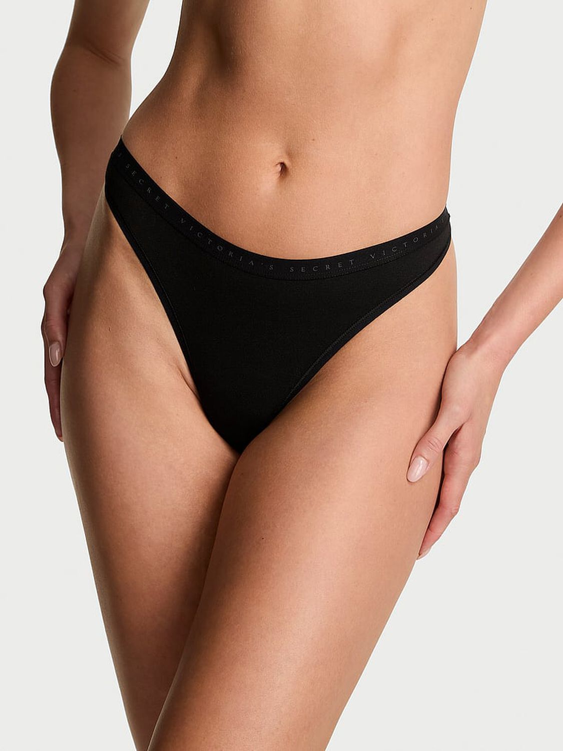 vs Victoria's Secret Stretch Cotton High-Leg Scoop Thong Panty Black 2 of 2 