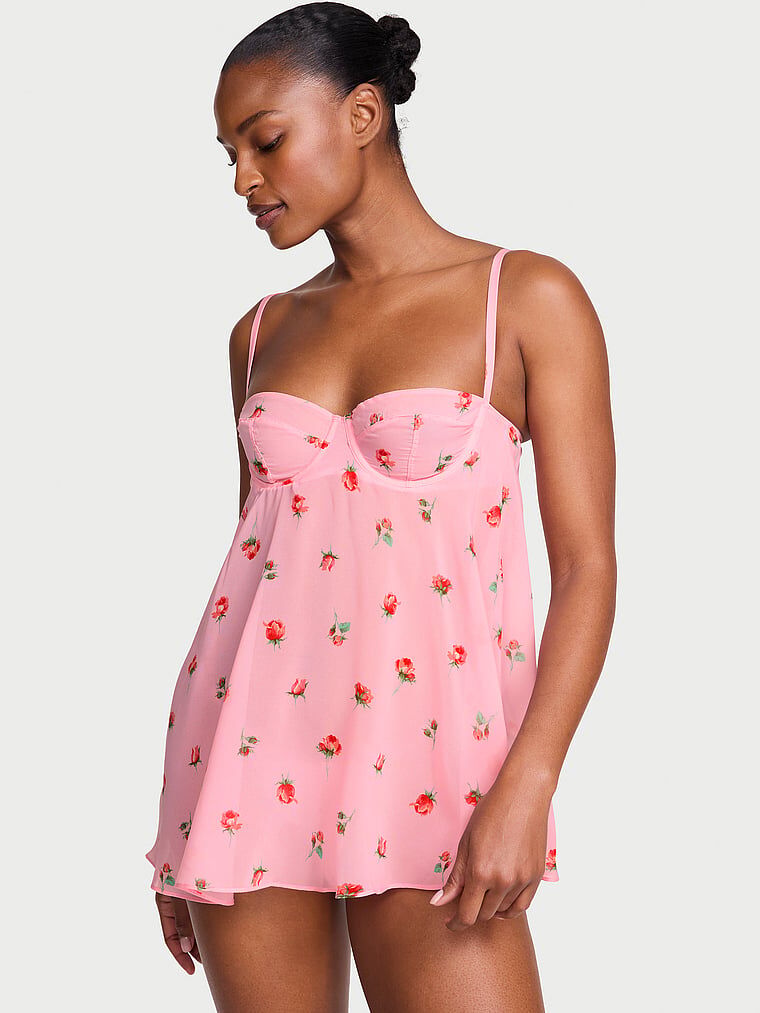Wicked Sheer Unlined Lace-Trim Babydoll Set Lipstick | Victoria's