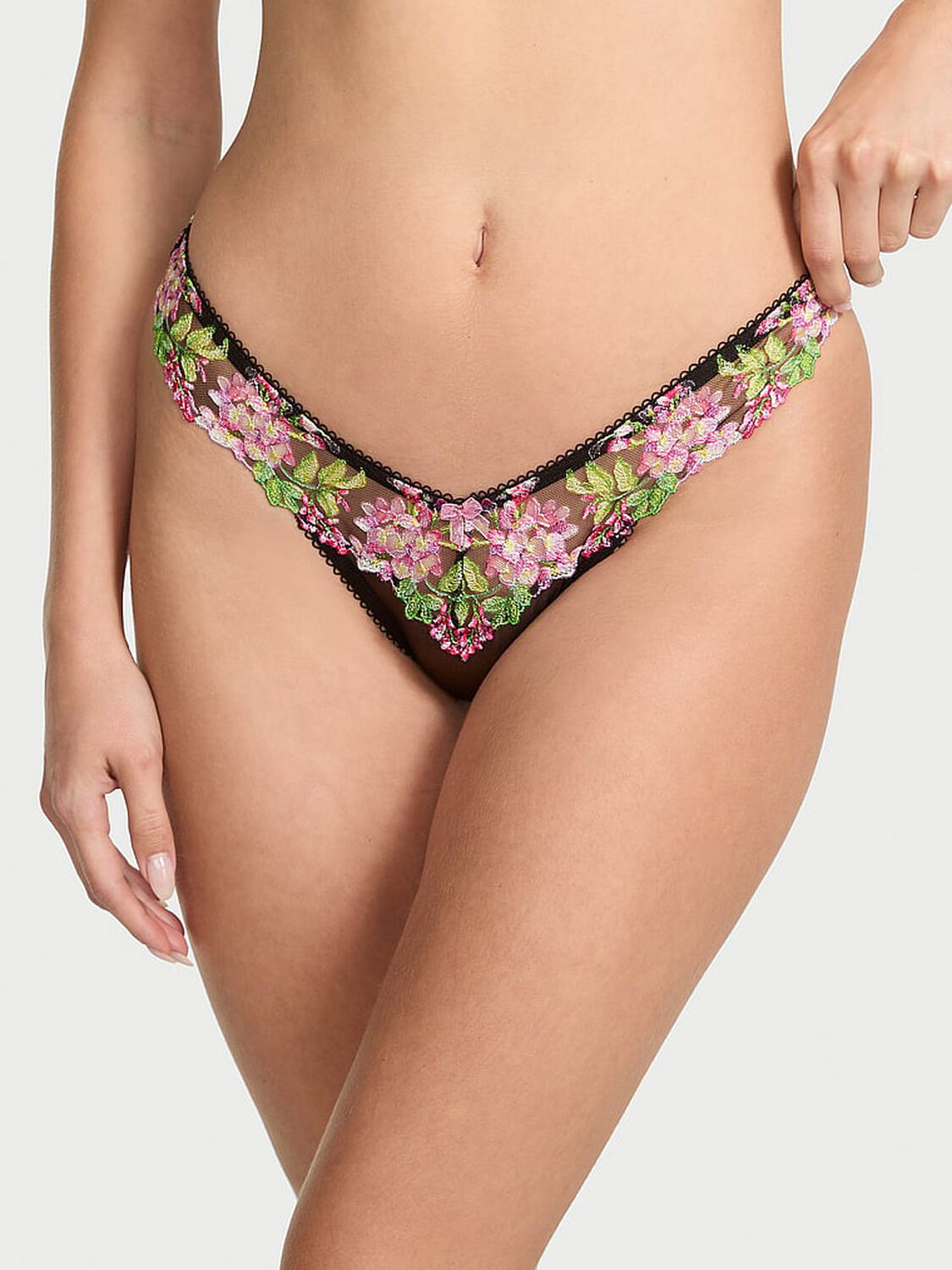 vs Dream Angels Wisteria Embroidery Brazilian Panty Black Wisteria 1 of 3 