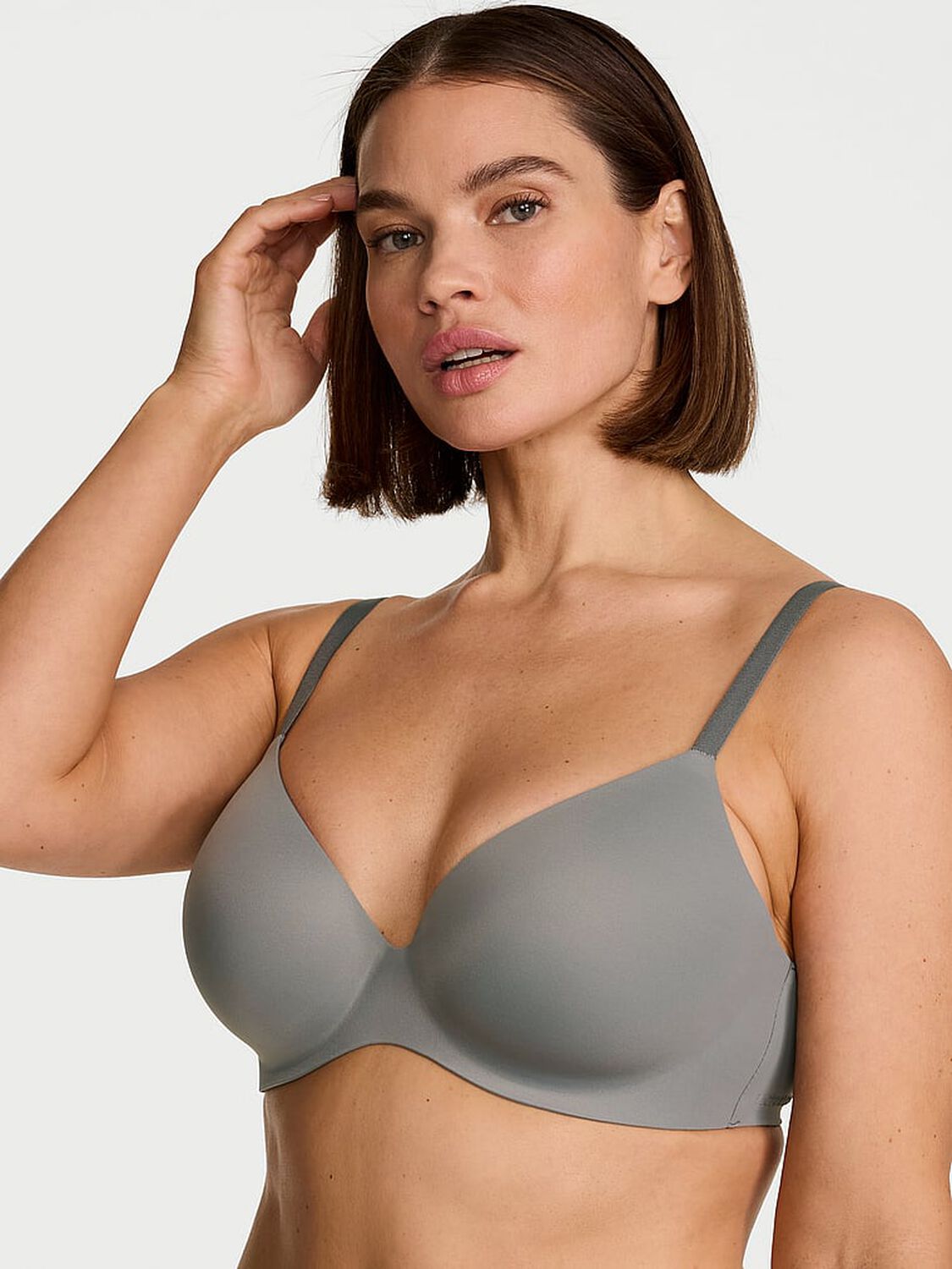 vs Body By Victoria FlexFactor Lightly Lined Plunge Demi Bra Steel Grey 1 of 3 