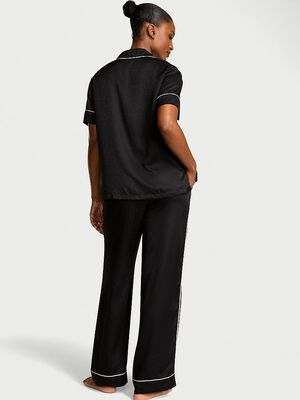 Glazed Satin Short-Sleeve Long Pajama Set