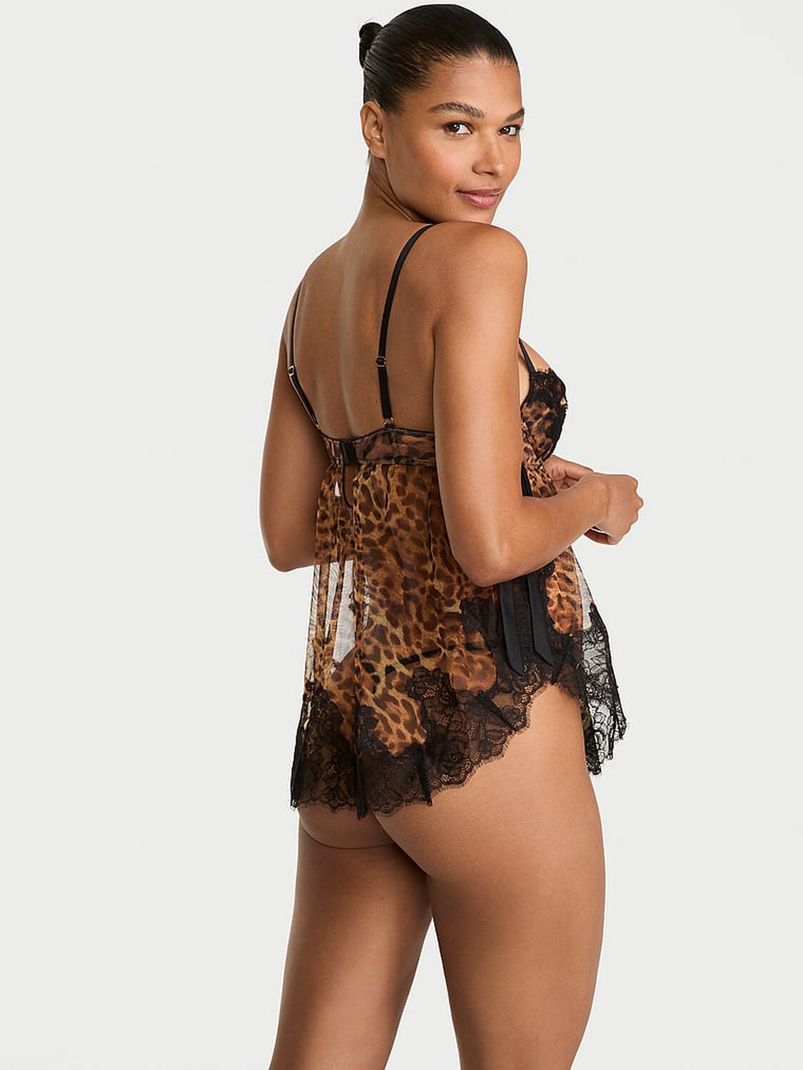 vs Very Sexy Wicked Sheer Unlined Lace-Trim Babydoll Set Leopard 2 of 3 