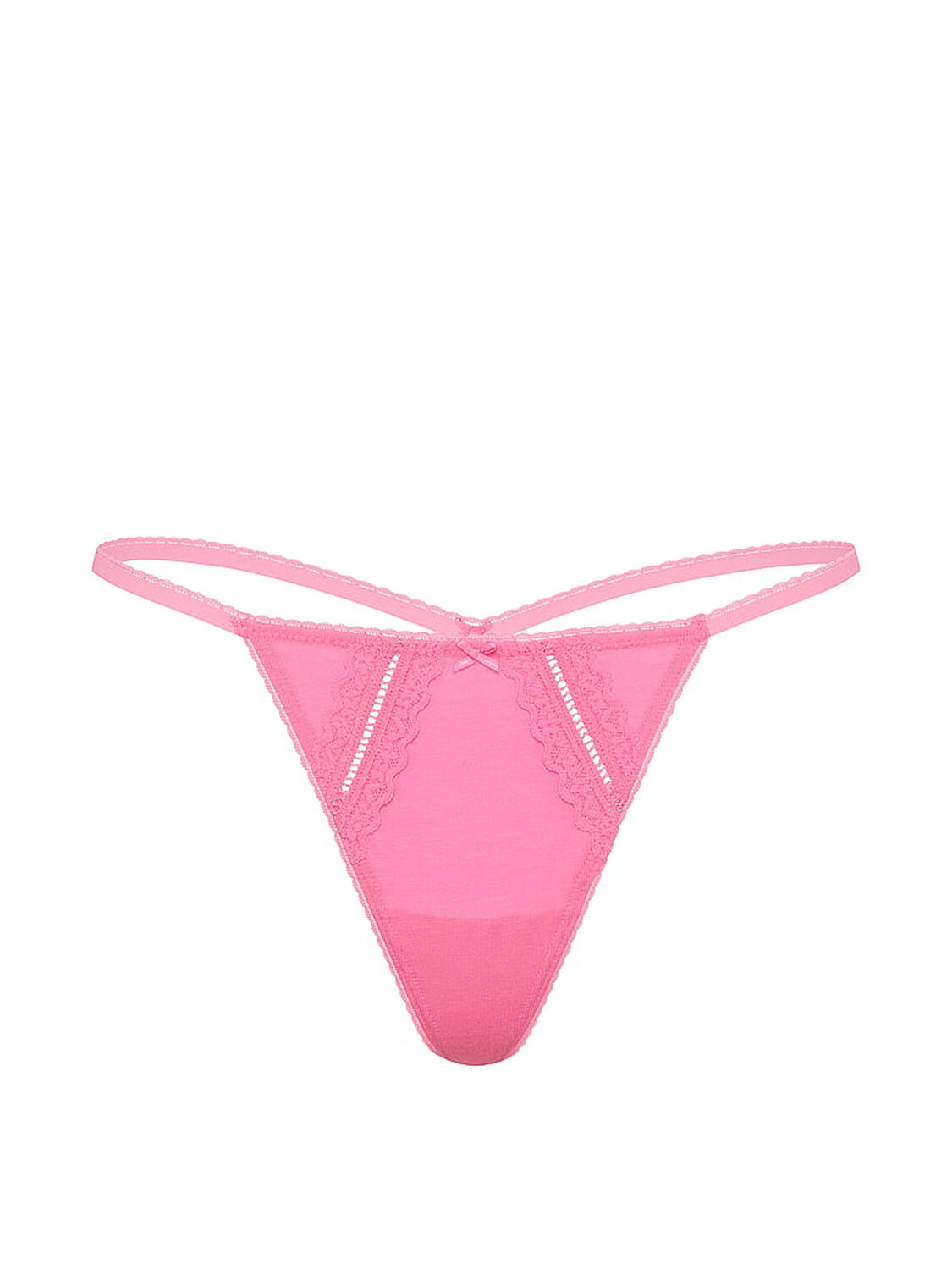 vs Victoria's Secret Cotton Lace-Trim V-String Panty Sexy Little Pink 3 of 3 