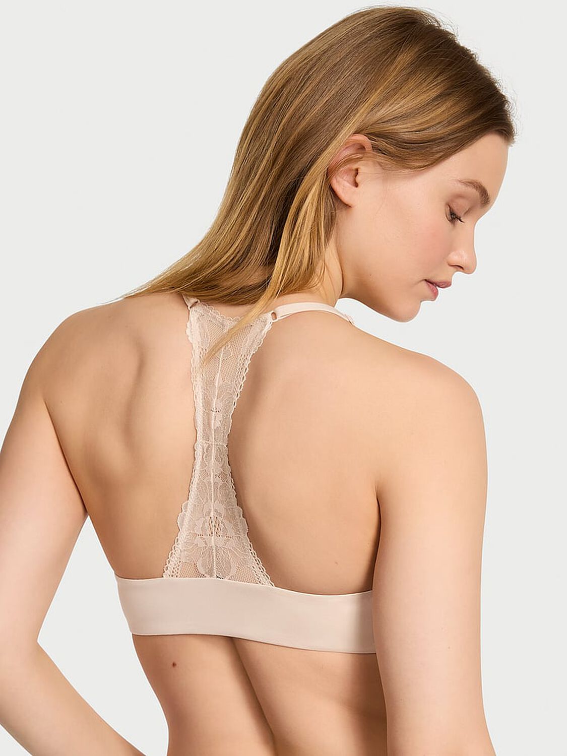 vs Body By Victoria Lightly Lined Lace Racerback Demi Bra Marzipan 2 of 3 