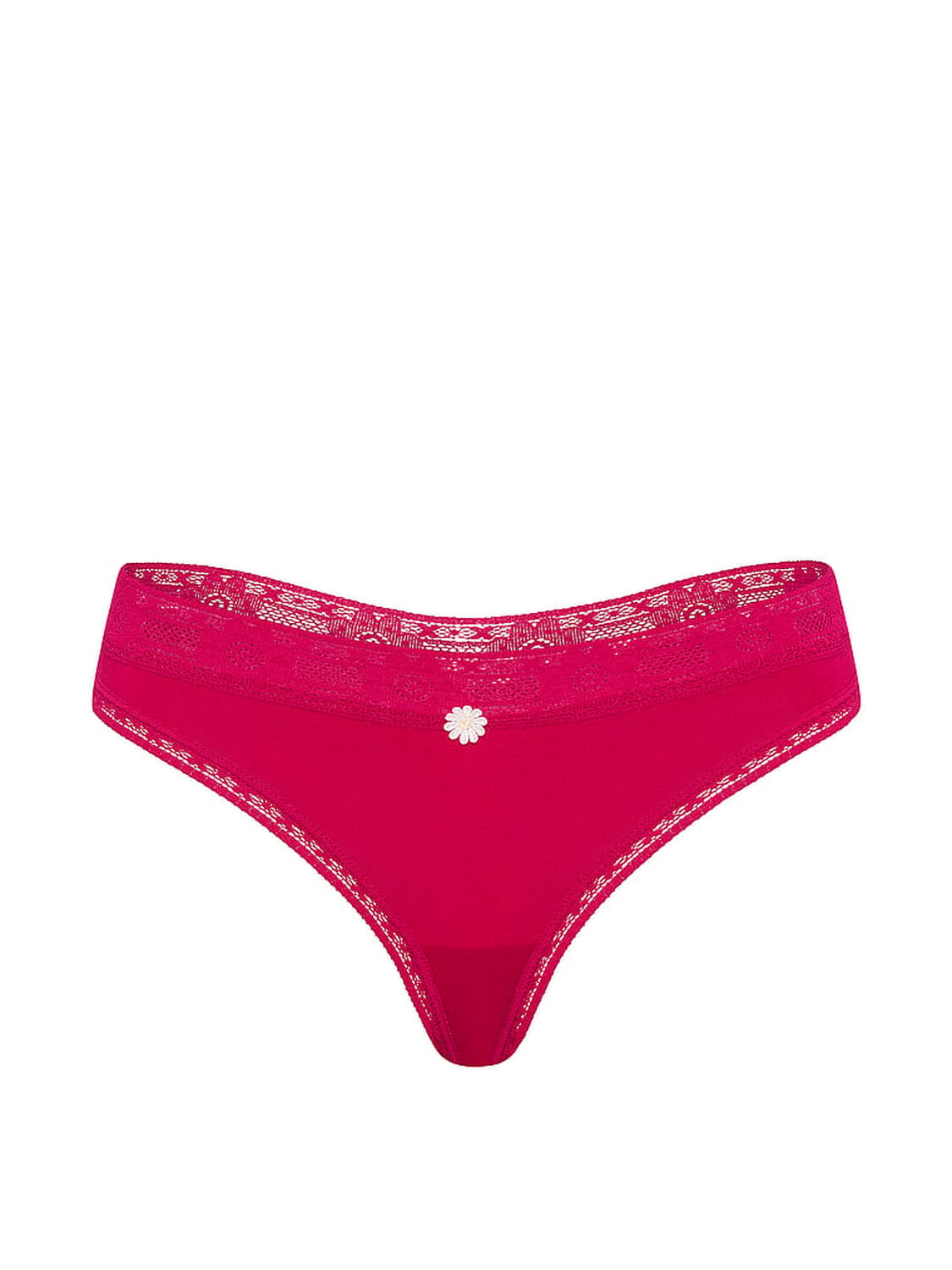 vs Lace Trim Cotton Lace-Trim Thong Panty Vibrant Fuchsia 3 of 3 