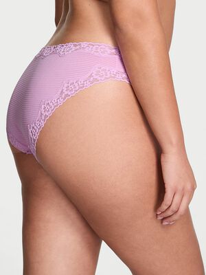 Cotton Shadow Stripe Lace-Waist Bikini Panty