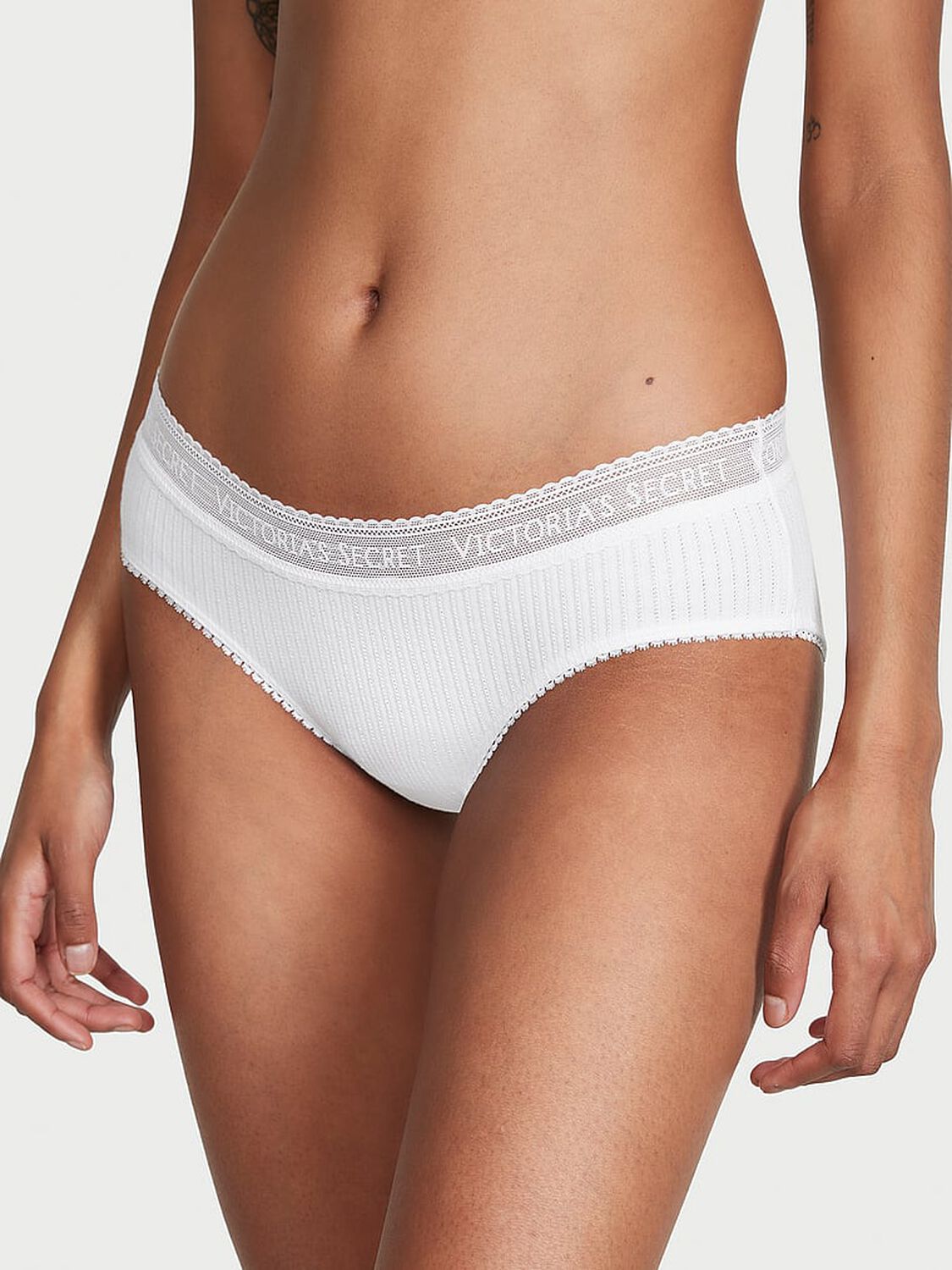 vs Cotton Logo Cotton Lace-Waist Hiphugger Panty Vs White 1 of 3 