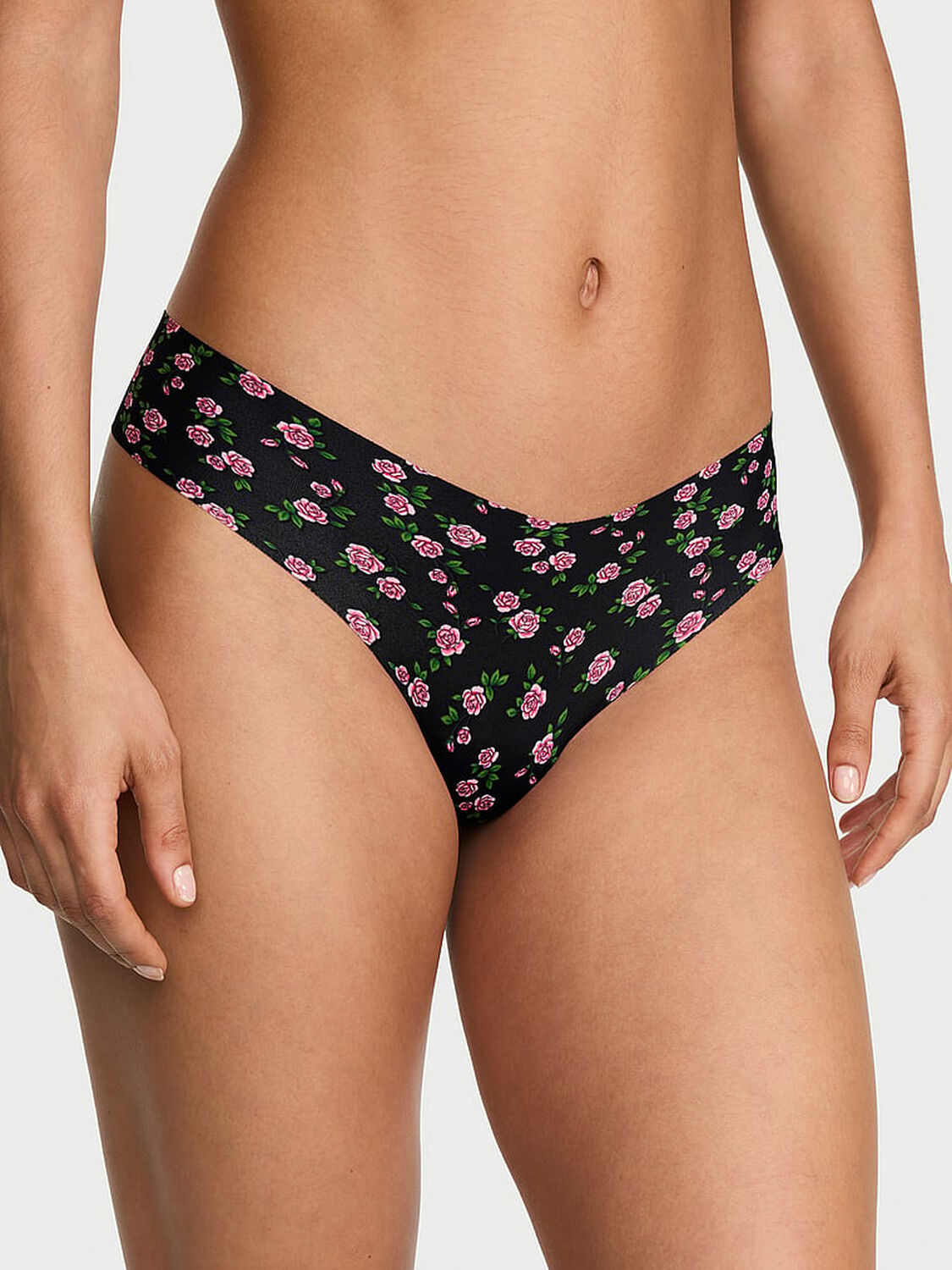 vs No-Show No-Show Thong Panty Black Roses 1 of 3 