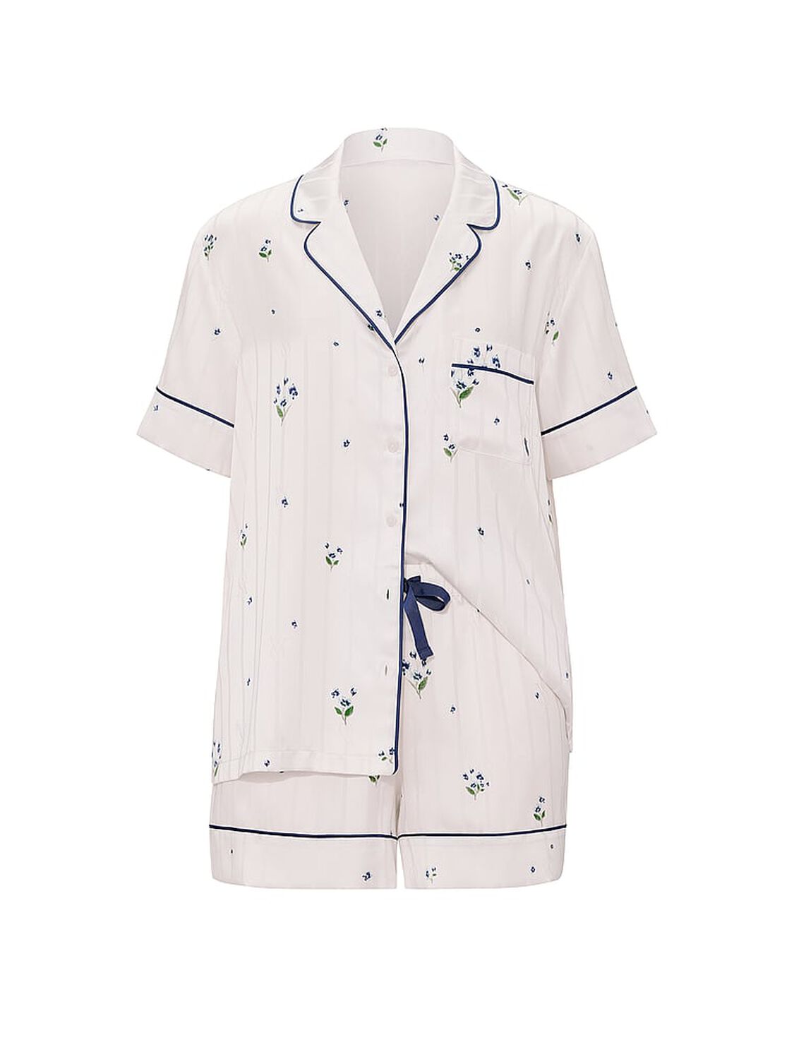 vs Victoria's Secret Signature Satin Short Pajama Set Coconut White Floral 3 of 3 