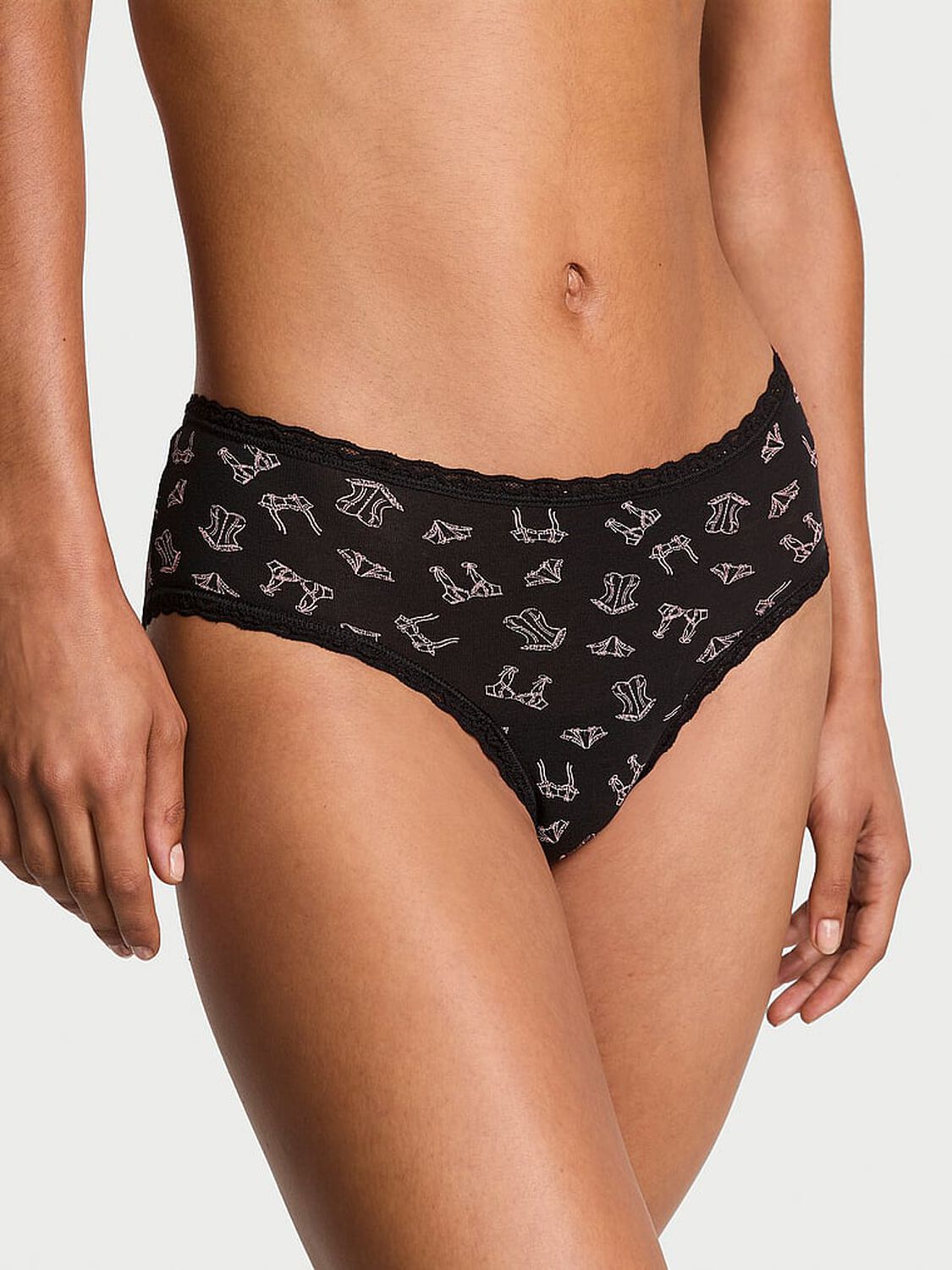 vs The Lacie Cotton Lace-Waist Cheeky Panty Black Sketch Lingerie 1 of 2 