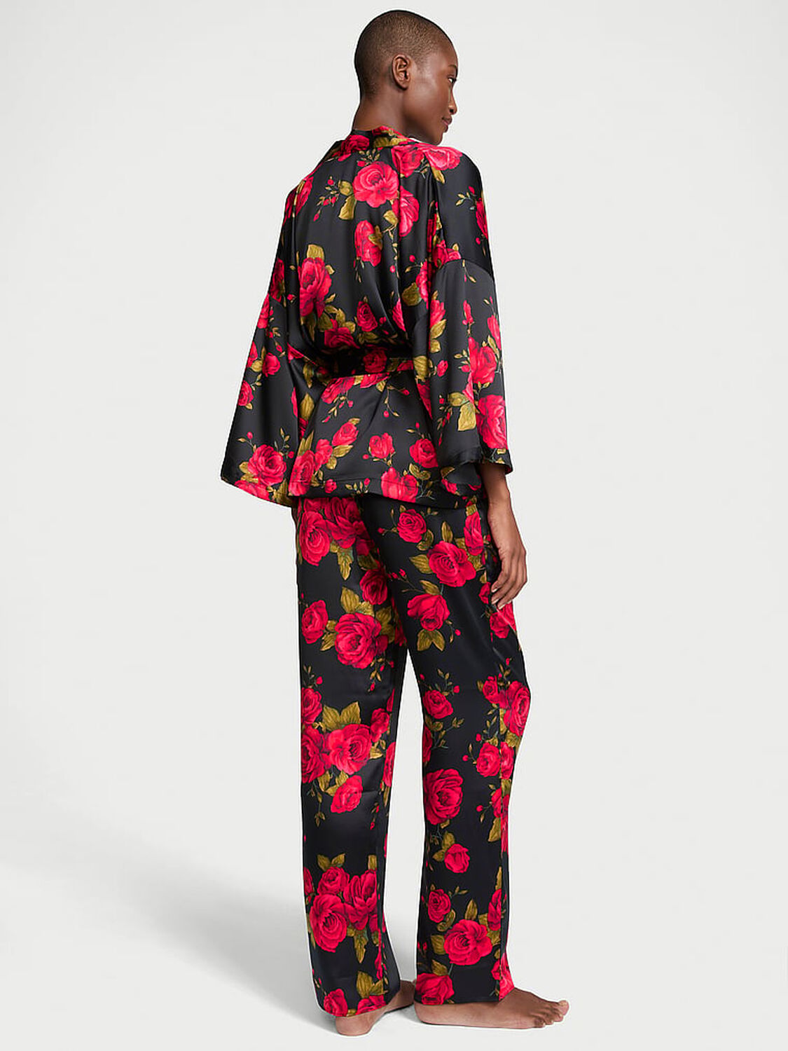 vs Victoria's Secret Red Rose Satin Bed Jacket Campari 2 of 4 