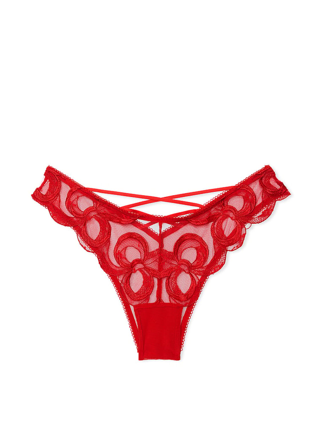 vs Dream Angels Tied-with-a-Bow Embroidery Brazilian Panty Bright Vermillion 3 of 4 