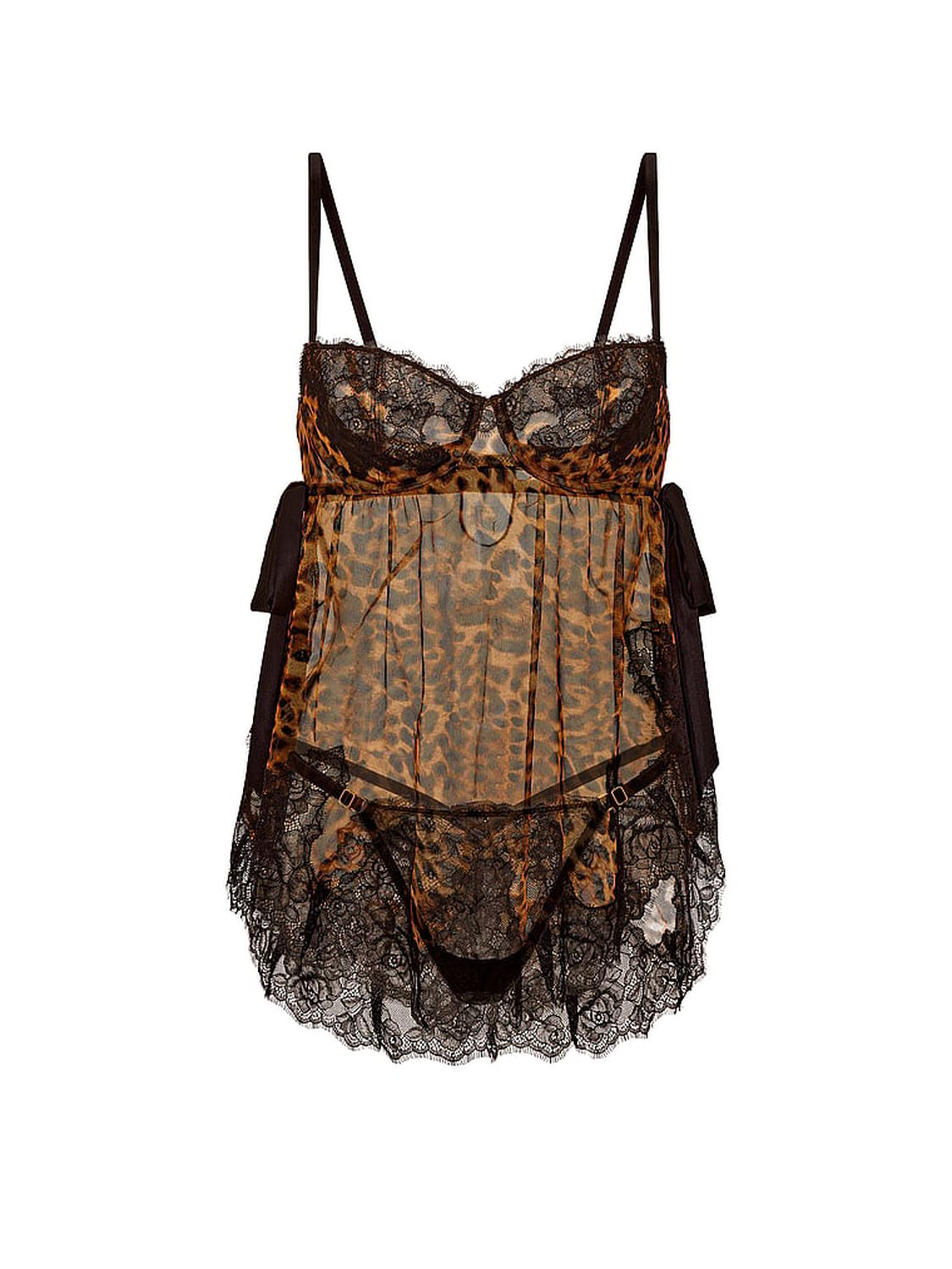 vs Very Sexy Wicked Sheer Unlined Lace-Trim Babydoll Set Leopard 3 of 3 