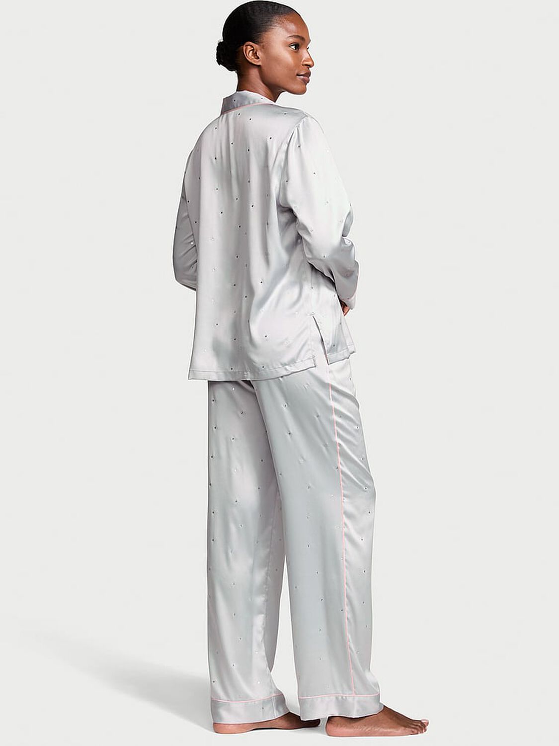 vs Victoria's Secret Glazed Satin Dew Drop Long Pajama Set Silver Pearl 2 of 4 