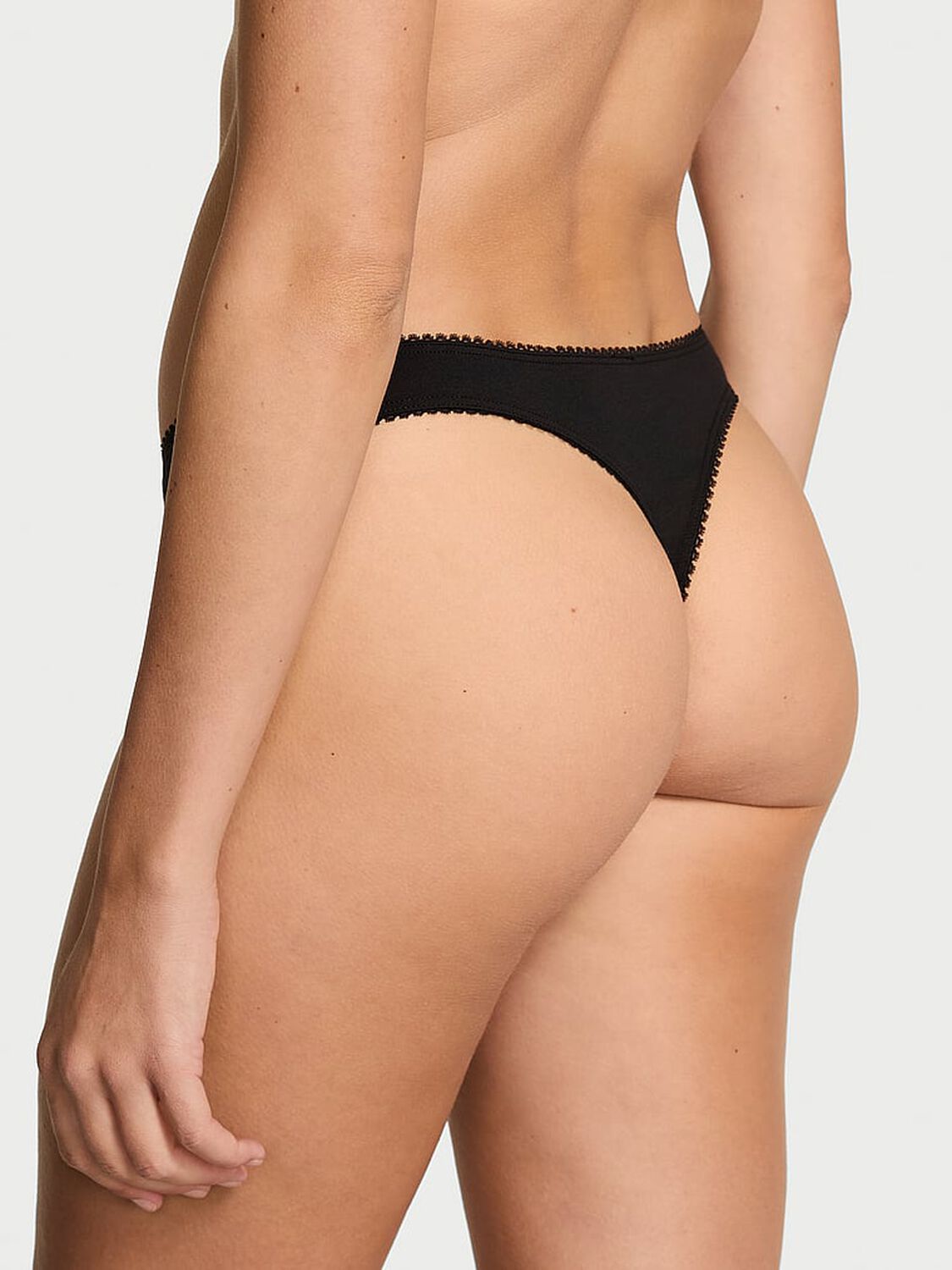 vs Victoria's Secret Stretch Cotton Sparkle High-Leg Scoop Thong Panty Black 2 of 3 