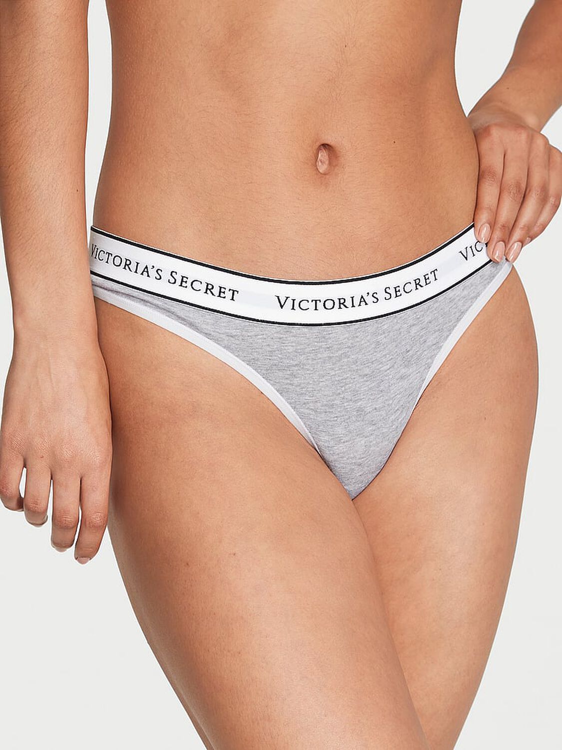 vs Cotton Logo Cotton Thong Panty Medium Heather Grey 1 of 3 