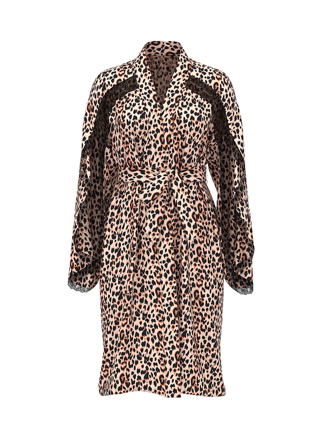 vs Very Sexy Satin Rose Lace-Trim Midi Robe Leopard 3 of 3 