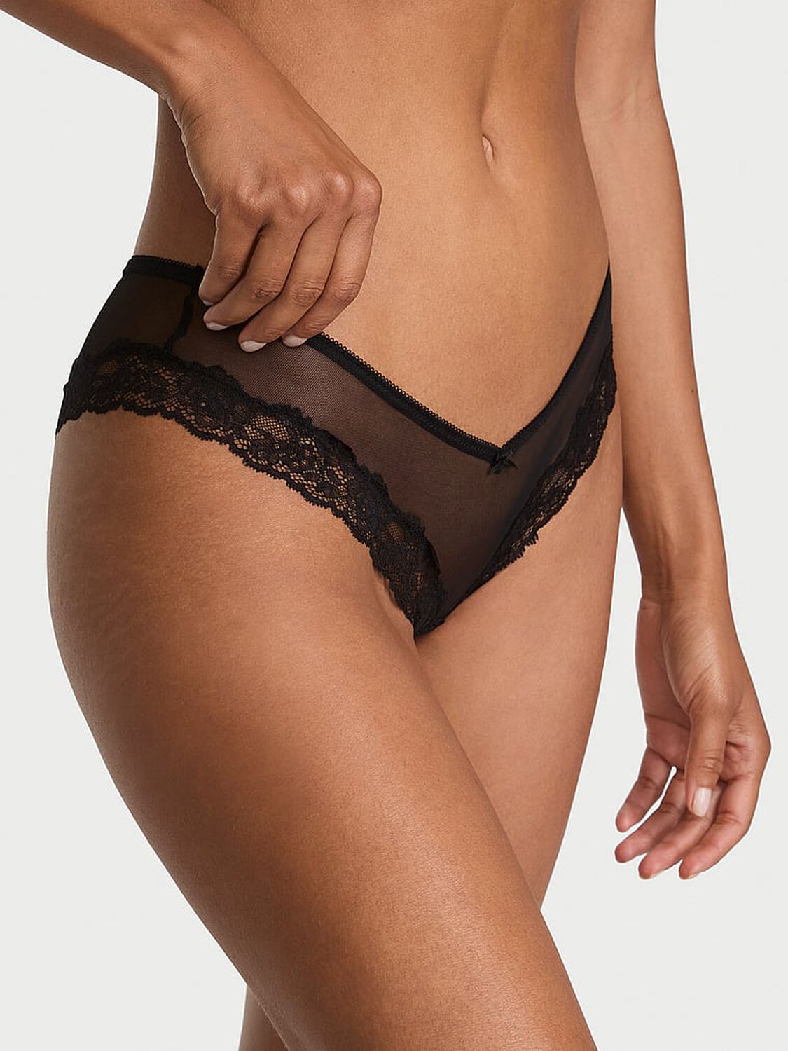 vs Very Sexy Mesh Lace-Trim High-Leg Cheeky Panty Black 1 of 3 
