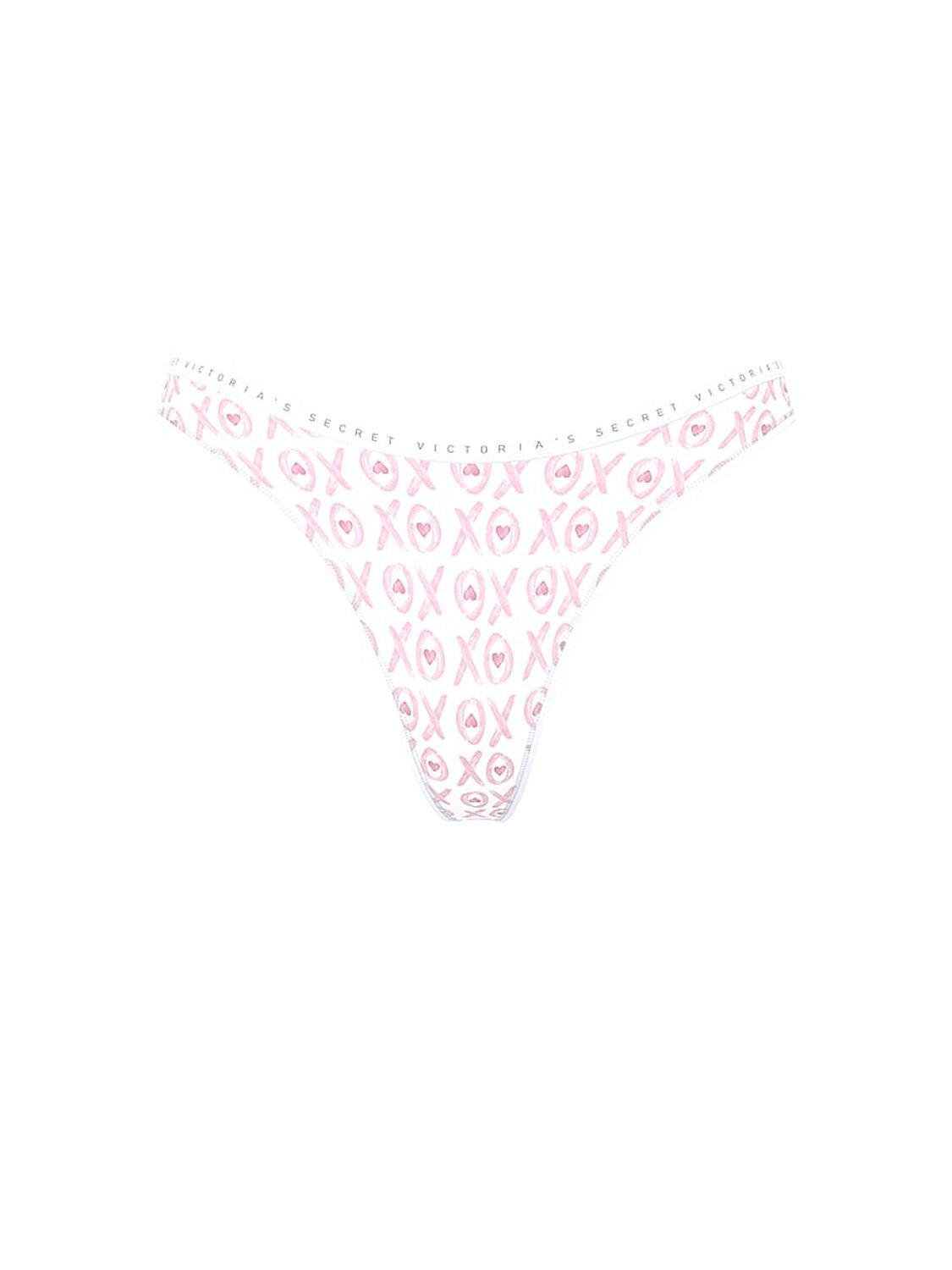 vs Victoria's Secret Stretch Cotton High-Leg Scoop Thong Panty White Xo Hearts 3 of 3 