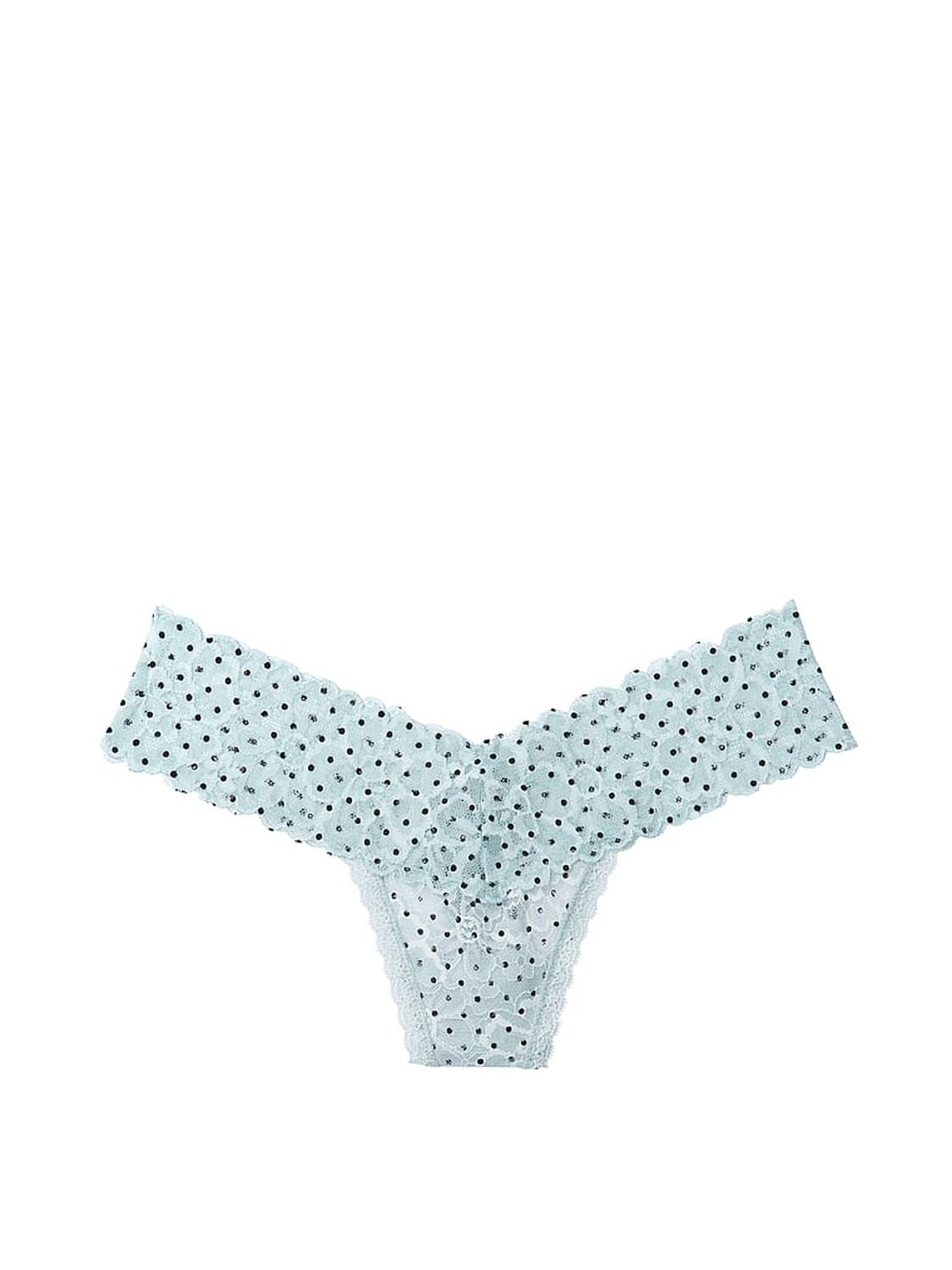 vs The Lacie Floral Lace Thong Panty Frosty Blue/Black Dot 3 of 3 