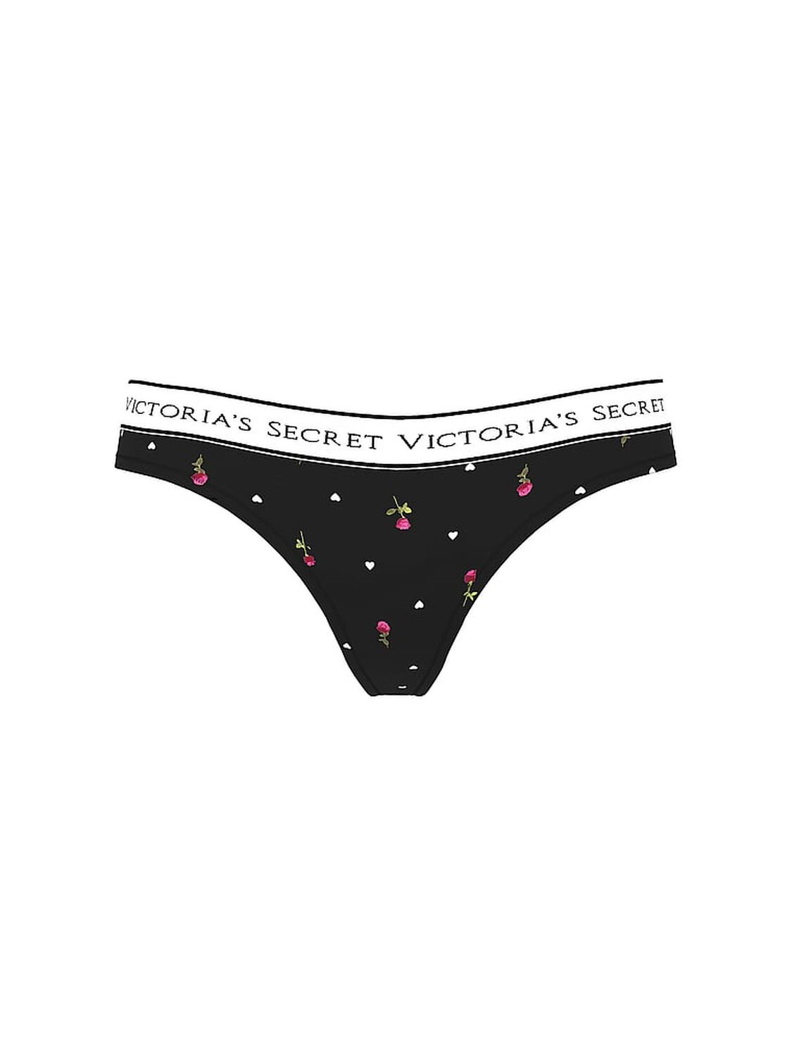 vs Cotton Logo Cotton Thong Panty Black Rose Hearts 3 of 3 